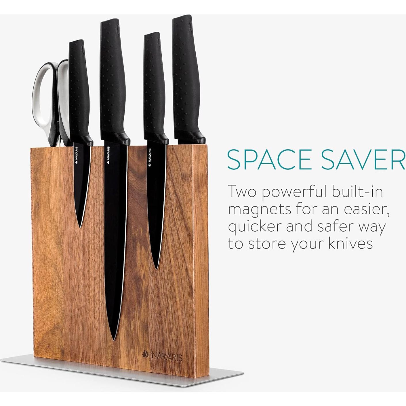 Bloque de cuchillos magnético Navaris de madera de nogal 24.1x23.1 cm