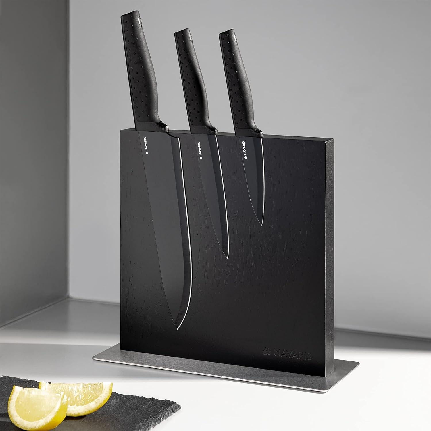 Soporte Magnético para Cuchillos Navaris - Madera Caucho 25x23cm