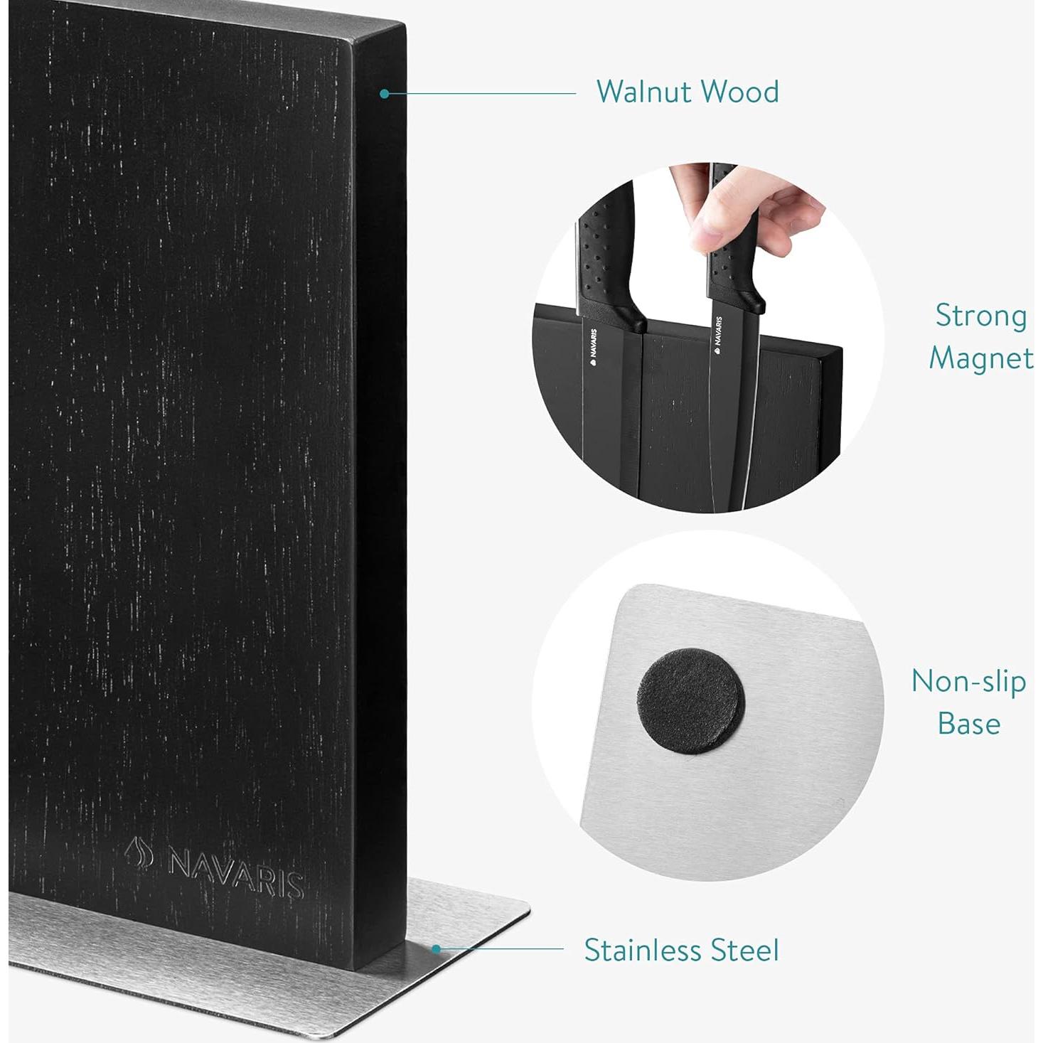 Soporte Magnético para Cuchillos Navaris - Madera Caucho 25x23cm