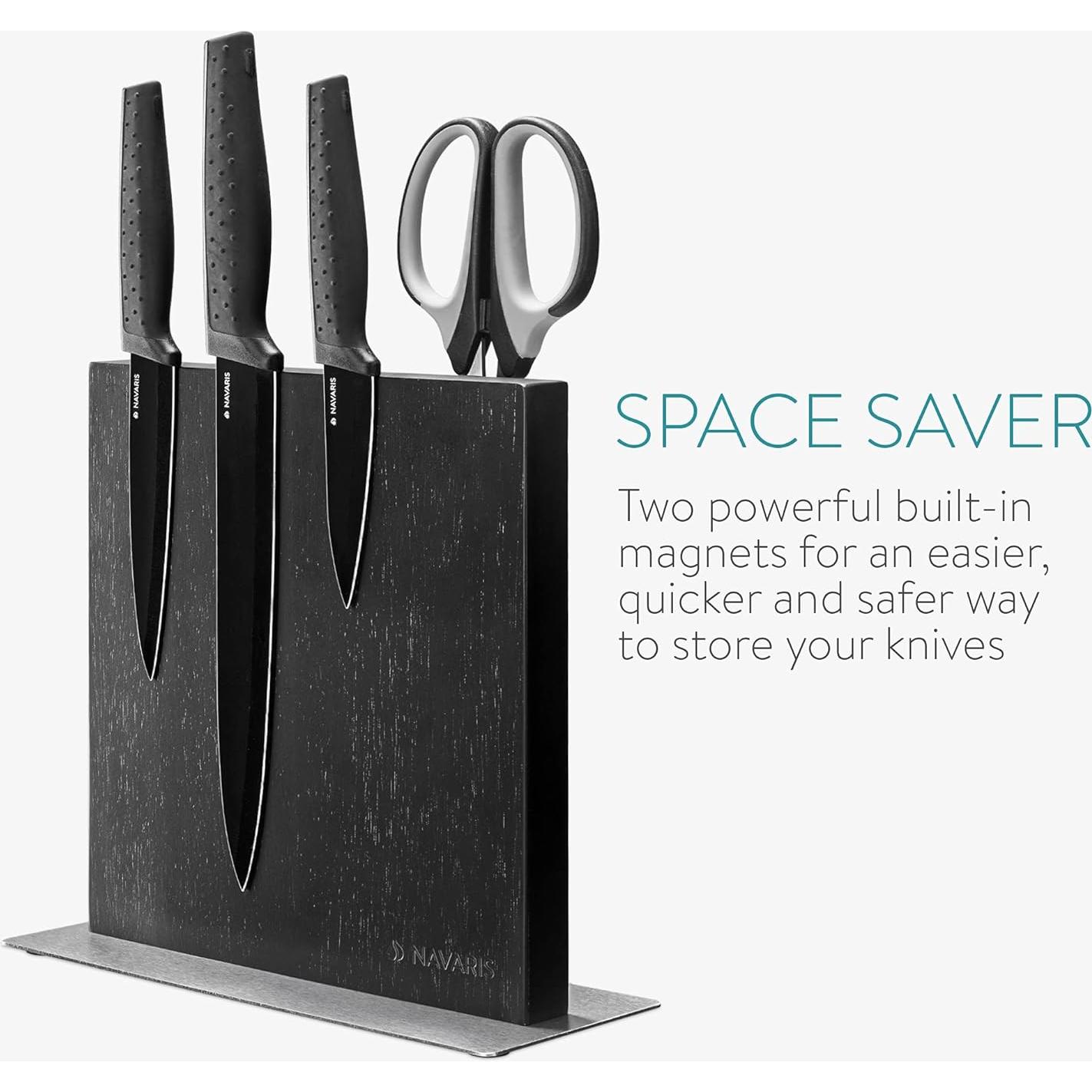 Soporte Magnético para Cuchillos Navaris - Madera Caucho 25x23cm