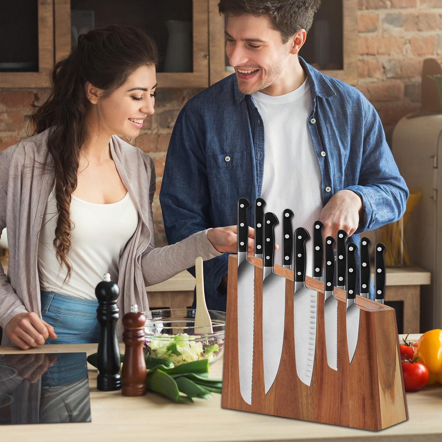 Bloque de cuchillos magnético Uniharpa de madera de acacia 31.75x26.67cm