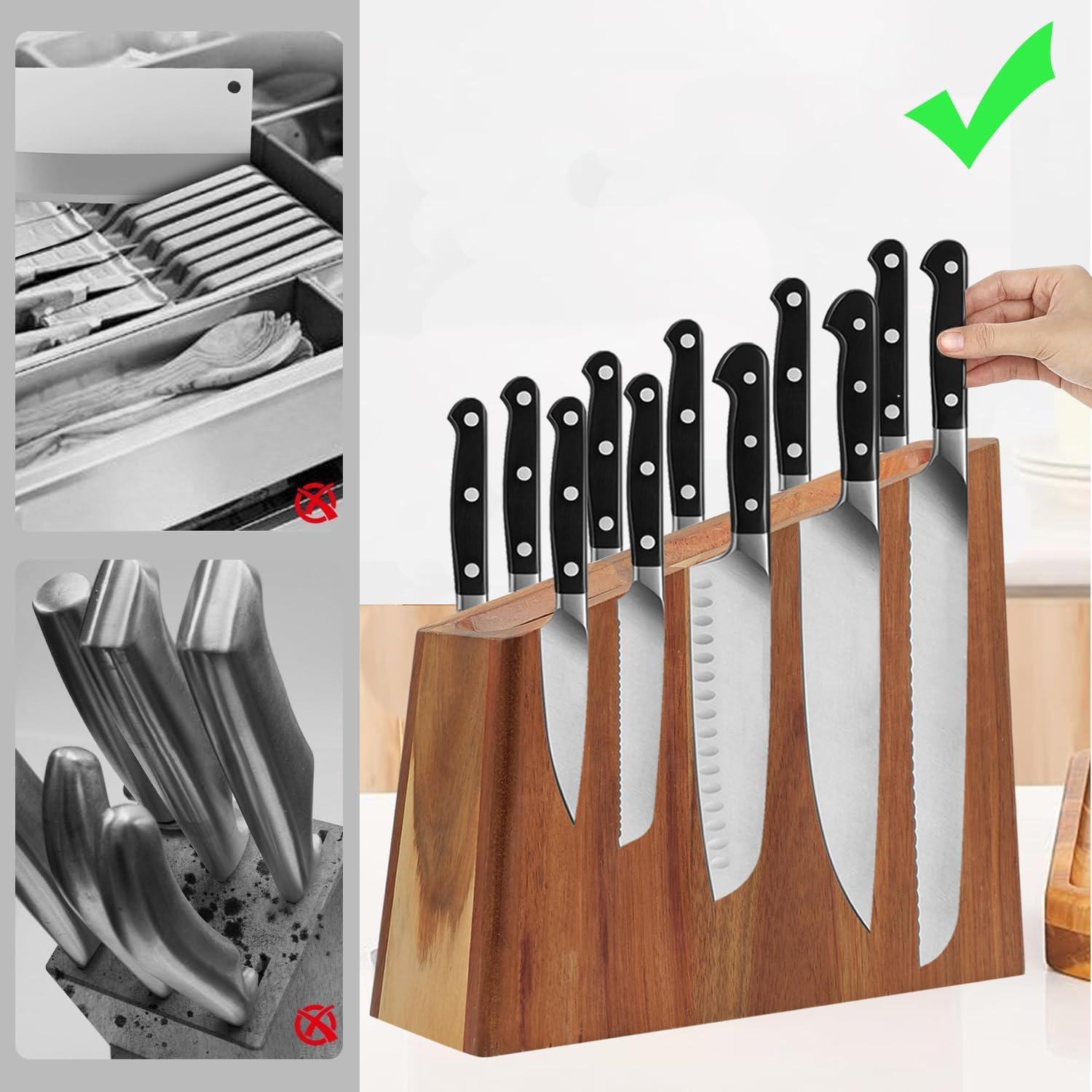 Bloque de cuchillos magnético Uniharpa de madera de acacia 31.75x26.67cm