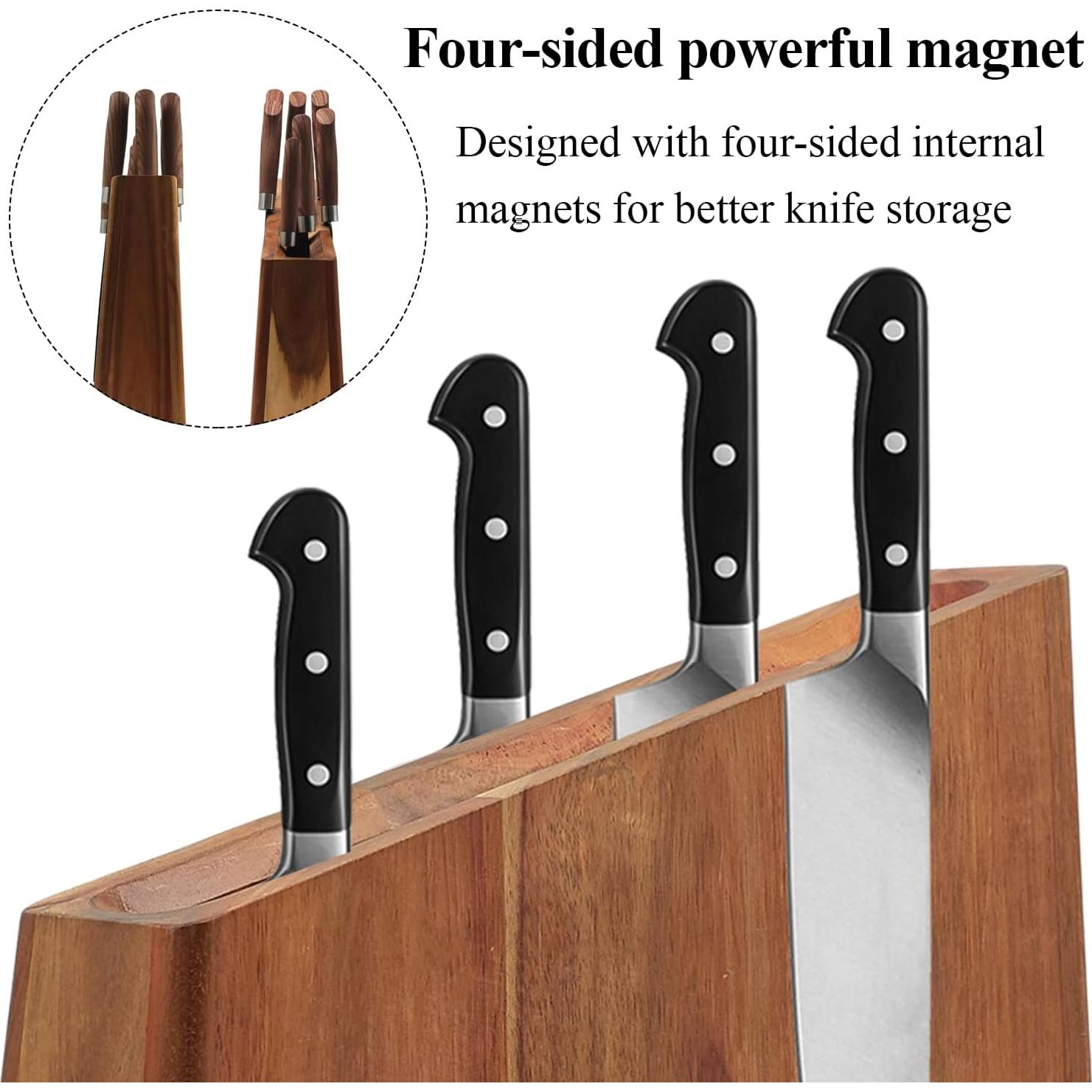 Bloque de cuchillos magnético Uniharpa de madera de acacia 31.75x26.67cm