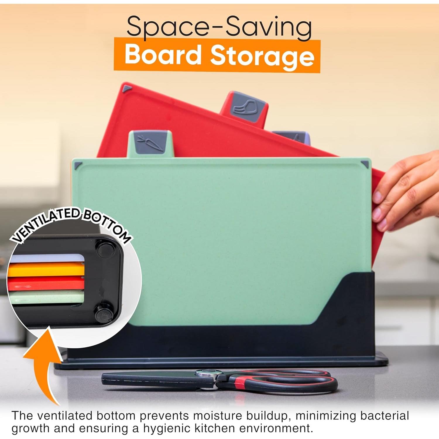 Juego de Tablas de Cortar EZTICO 4 Piezas Libre de BPA con Soporte