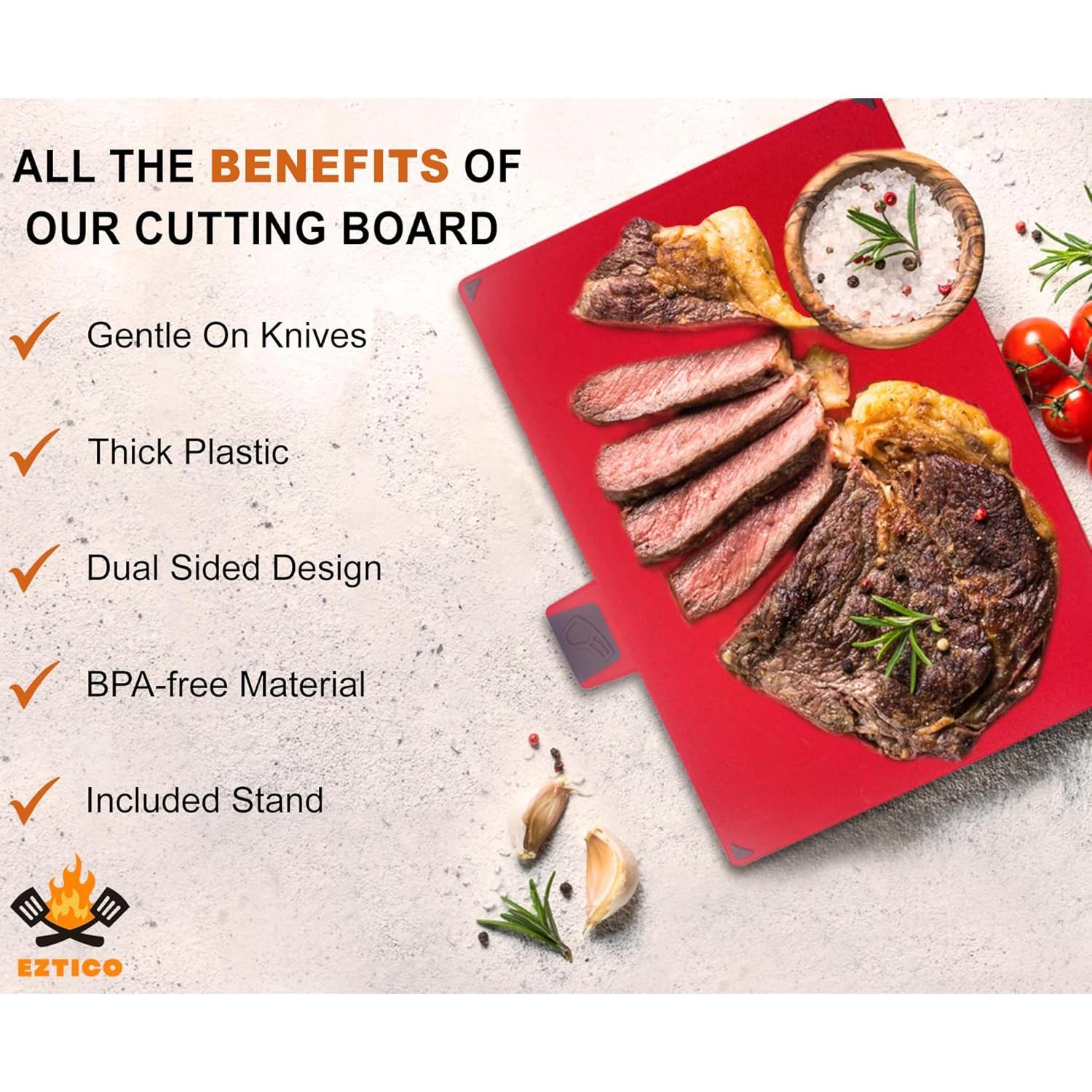 Juego de Tablas de Cortar EZTICO 4 Piezas Libre de BPA con Soporte