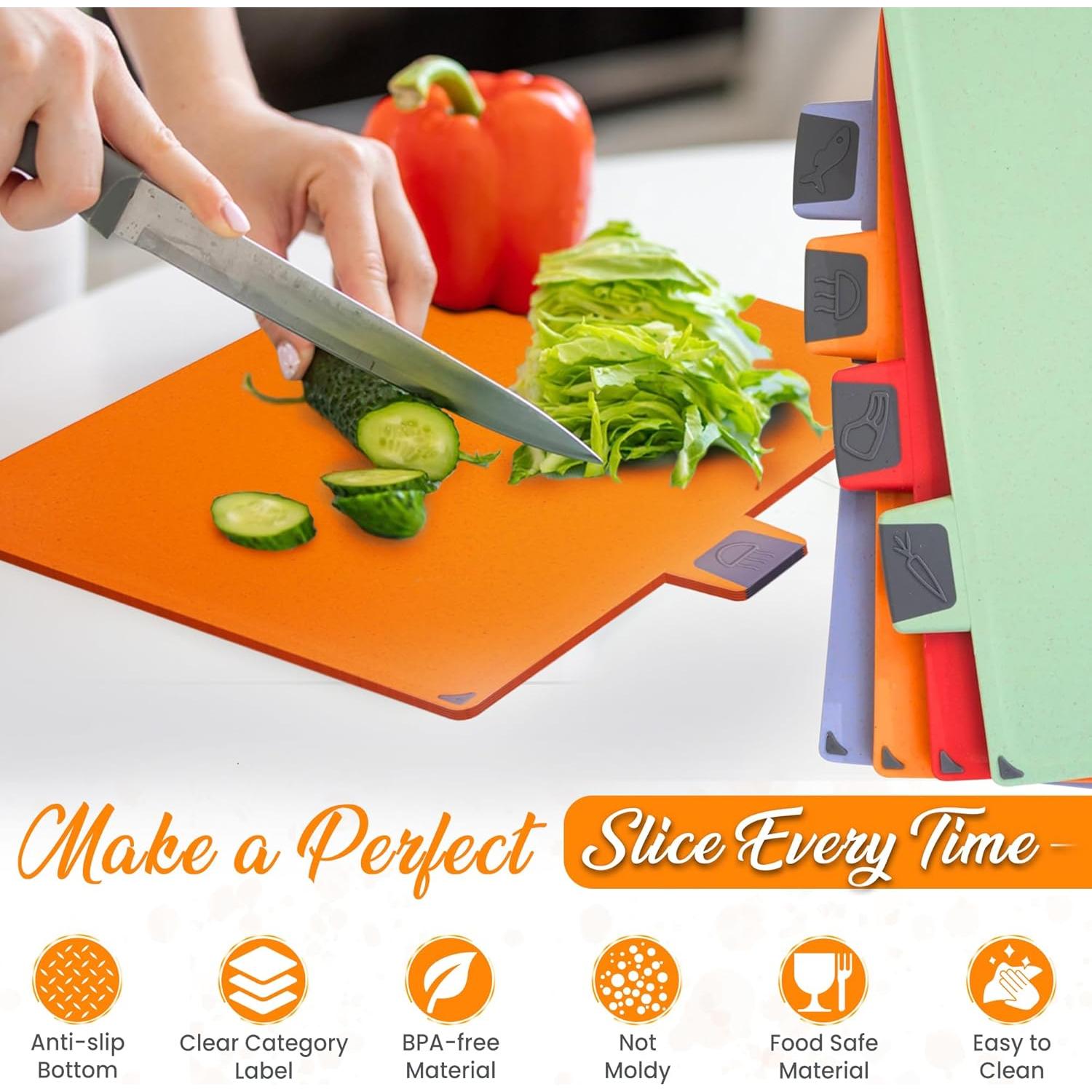 Juego de Tablas de Cortar EZTICO 4 Piezas Libre de BPA con Soporte