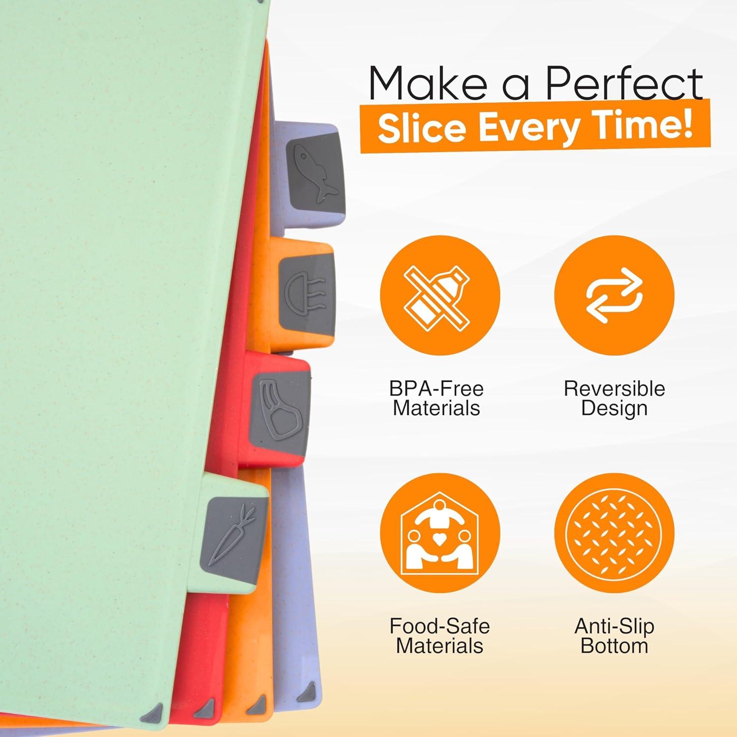 Juego de Tablas de Cortar EZTICO 4 Piezas Libre de BPA con Soporte