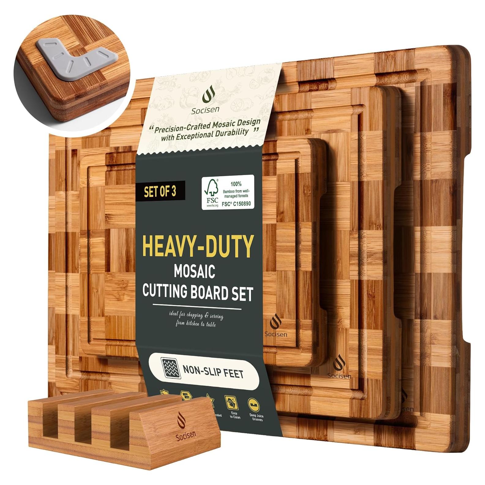 Juego de 3 Tablas de Cortar de Bambú Socisen Antideslizantes