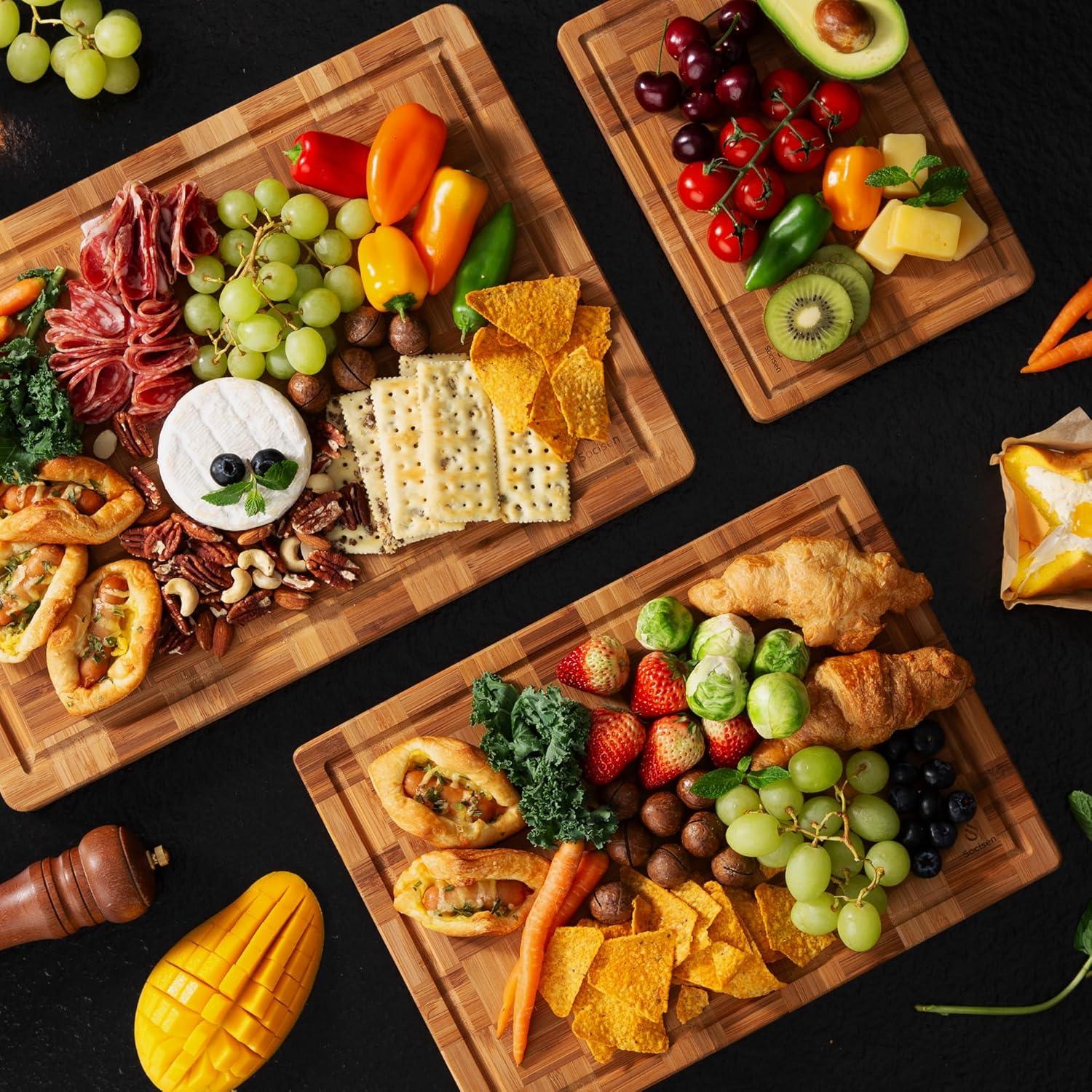 Juego de 3 Tablas de Cortar de Bambú Socisen Antideslizantes