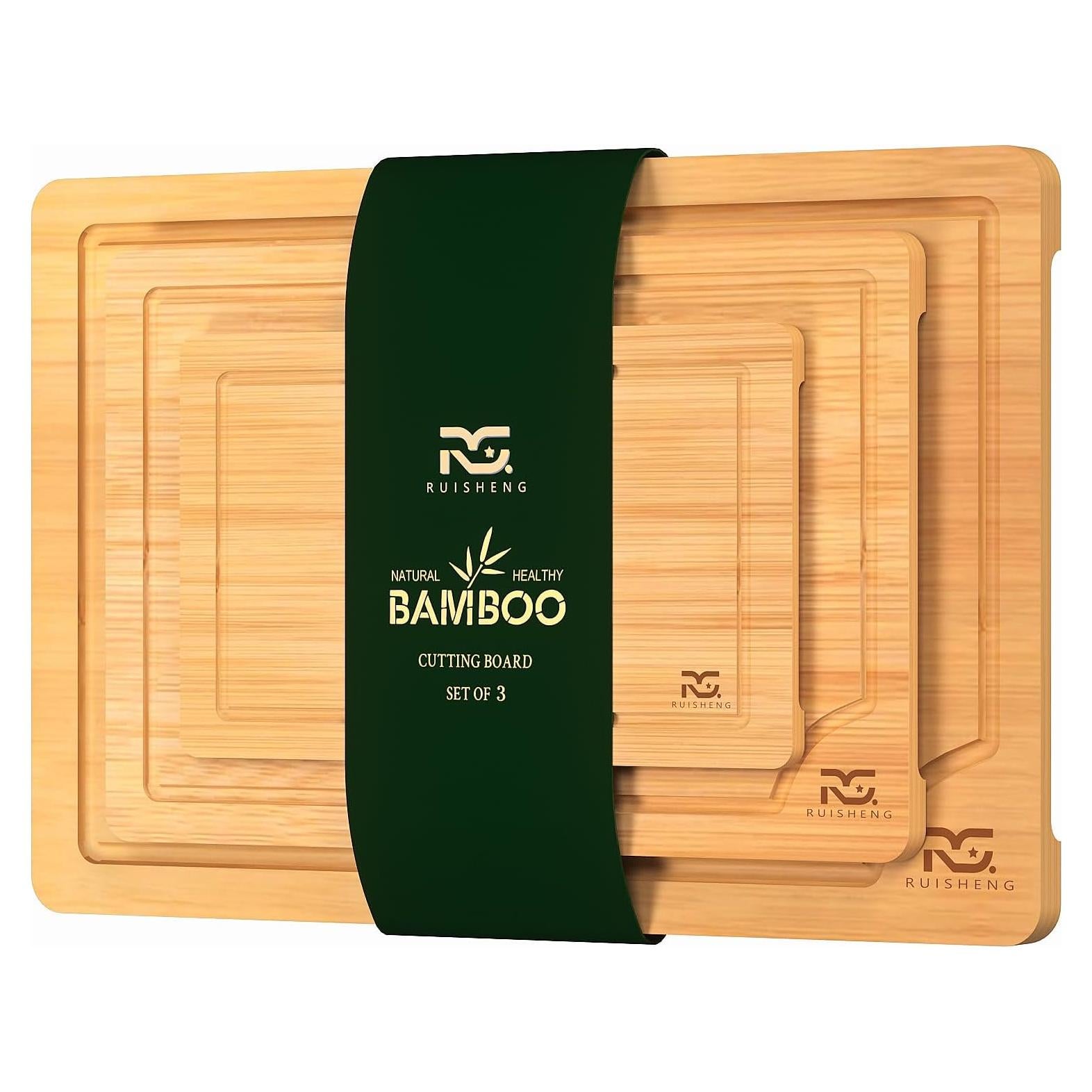 Juego de 3 Tablas de Cortar de Bambú R RUISHENG con Ranura