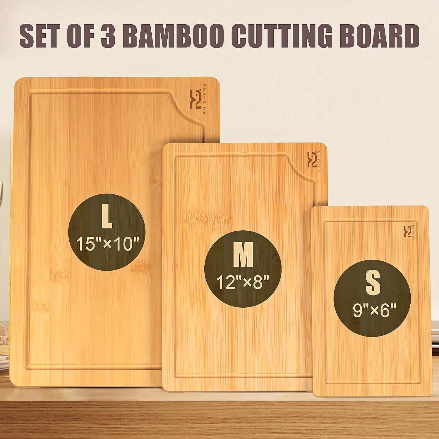 Juego de 3 Tablas de Cortar de Bambú R RUISHENG con Ranura
