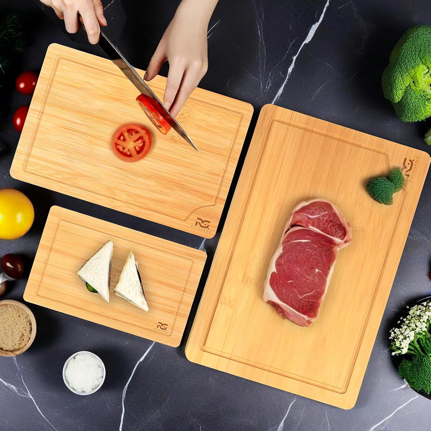 Juego de 3 Tablas de Cortar de Bambú R RUISHENG con Ranura