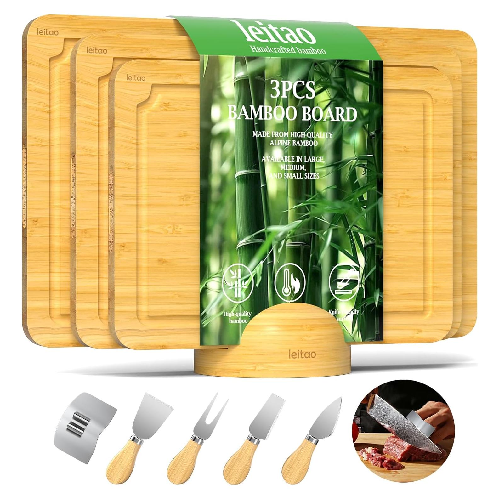 Juego de Tablas de Cortar de Bambú KEGDAN con Soporte 3PCS