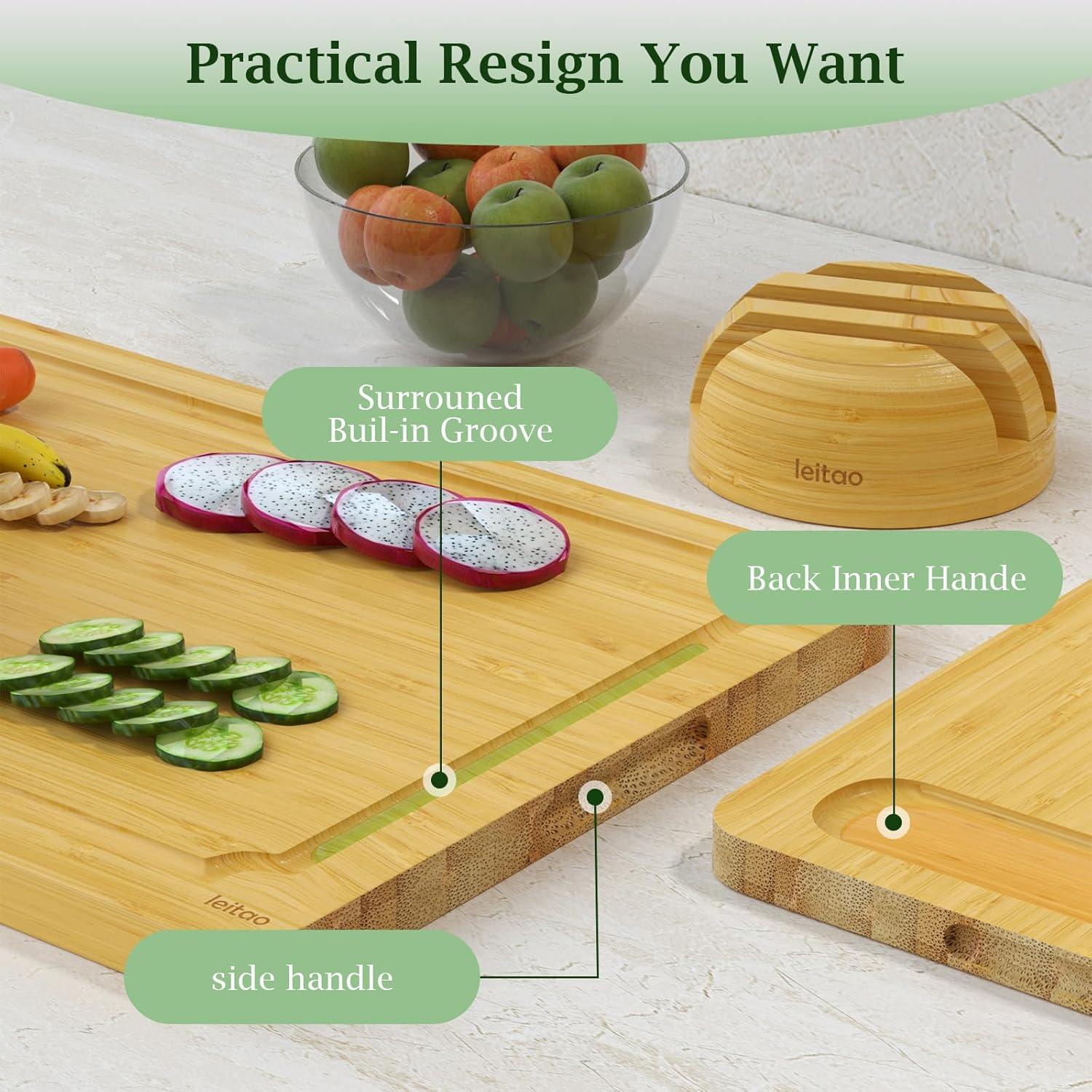 Juego de Tablas de Cortar de Bambú KEGDAN con Soporte 3PCS