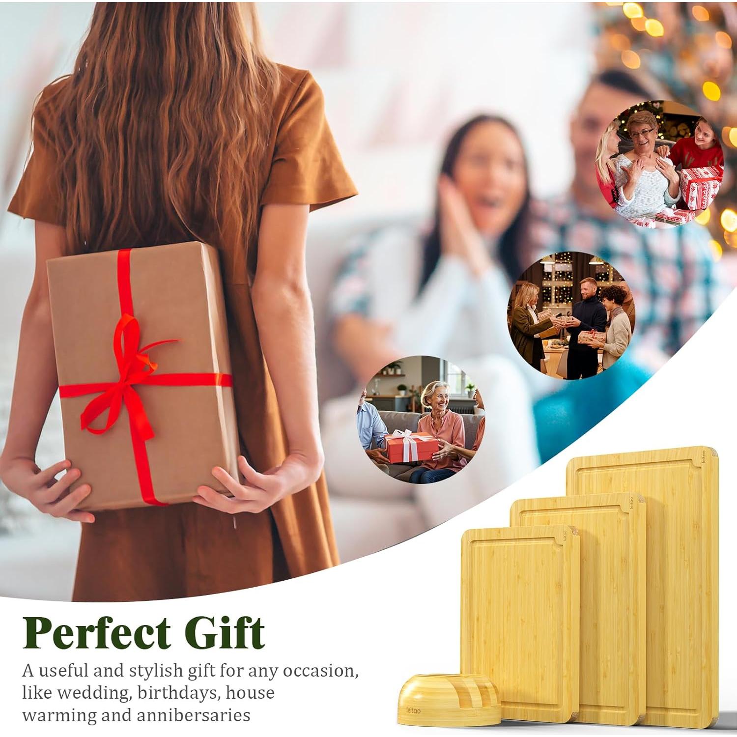 Juego de Tablas de Cortar de Bambú KEGDAN con Soporte 3PCS