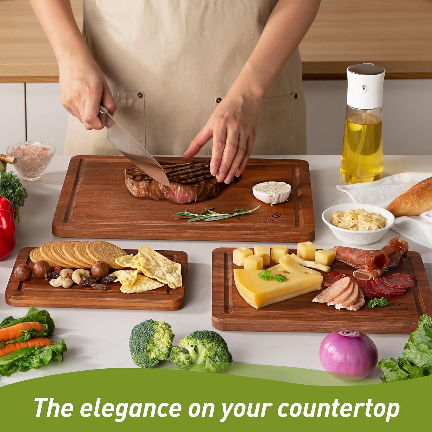 Juego de 3 Tablas de Cortar de Bambú Socisen Antideslizantes