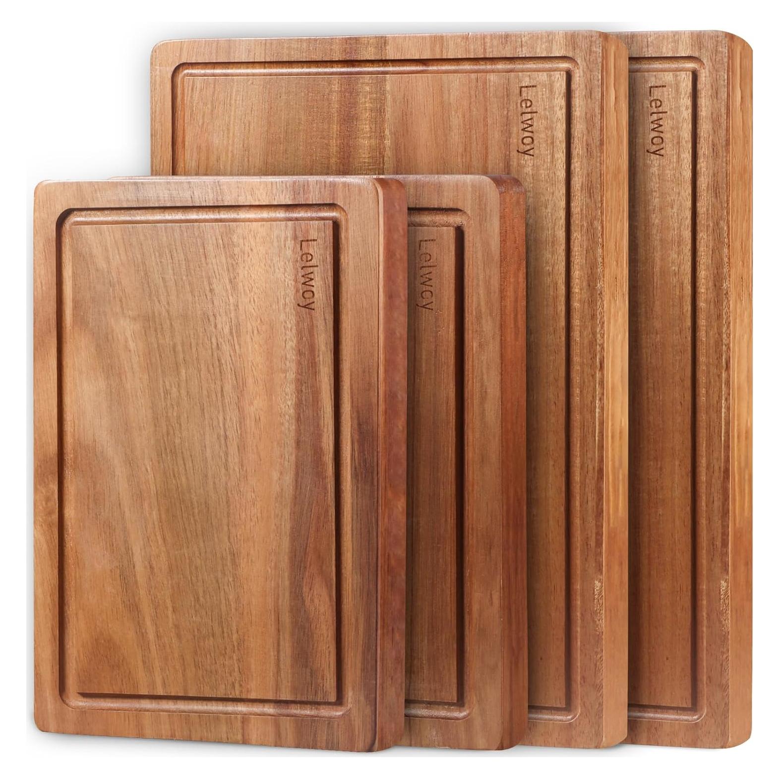 Juego de 4 Tablas de Cortar de Madera de Acacia Lelwoy