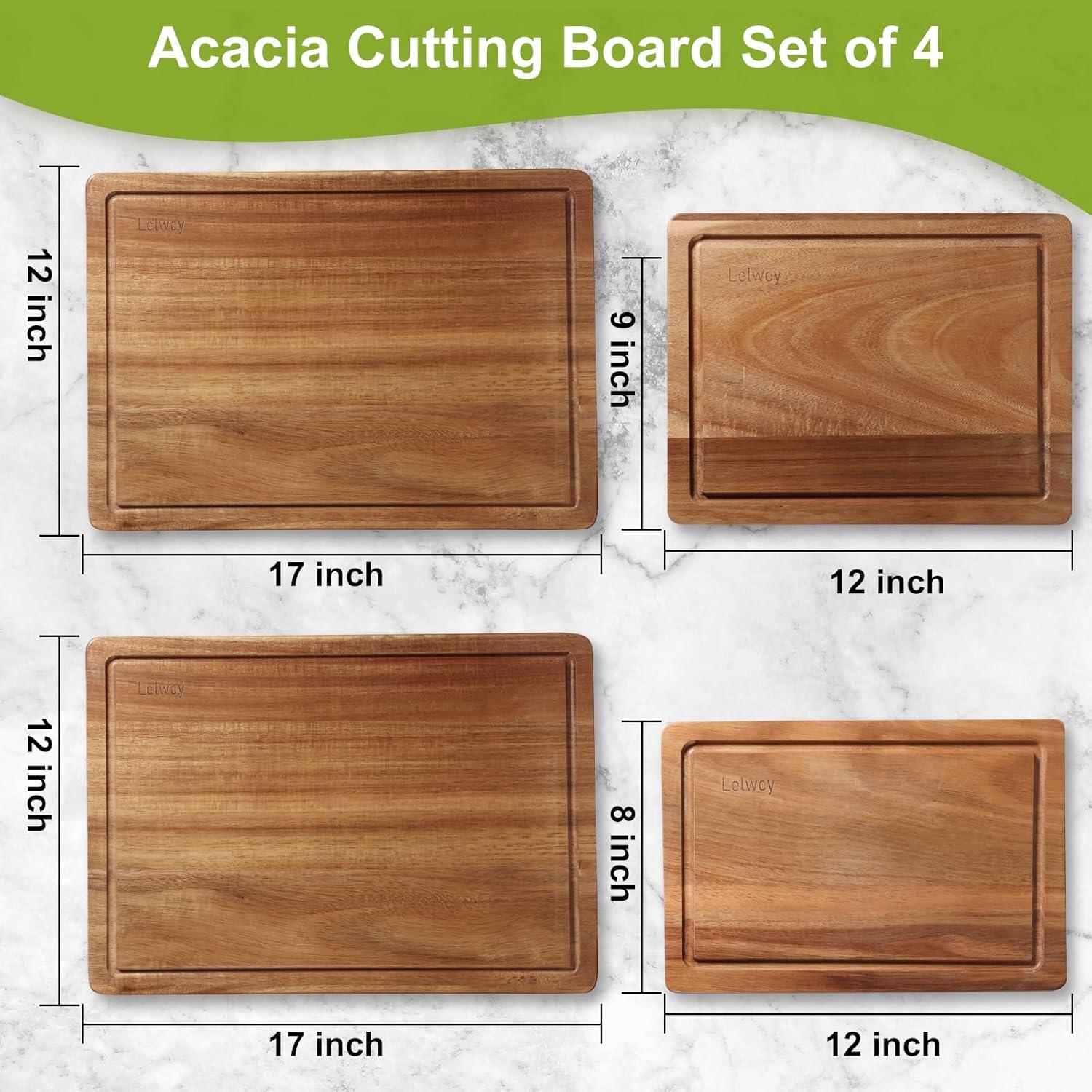 Juego de 4 Tablas de Cortar de Madera de Acacia Lelwoy