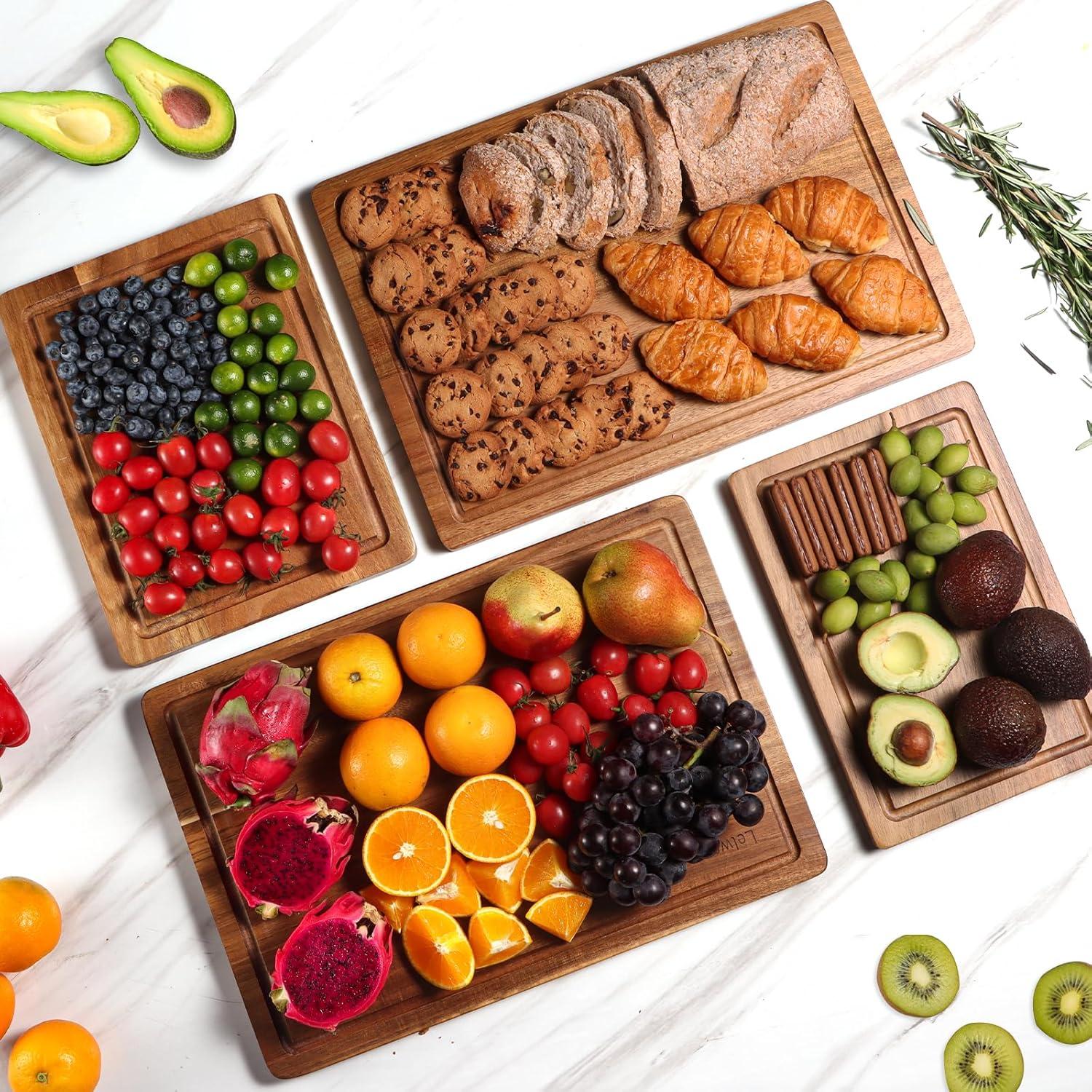 Juego de 4 Tablas de Cortar de Madera de Acacia Lelwoy