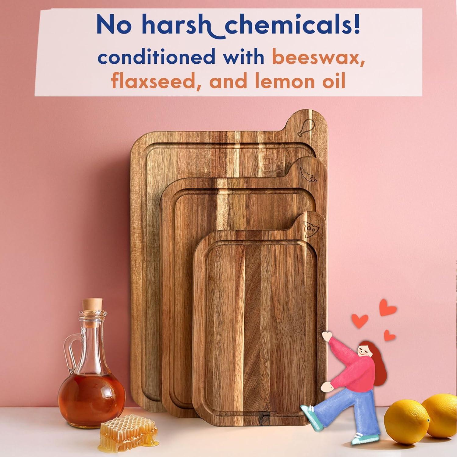 Juego de 3 Tablas de Cortar Ecológicas Ziruma - Madera de Acacia