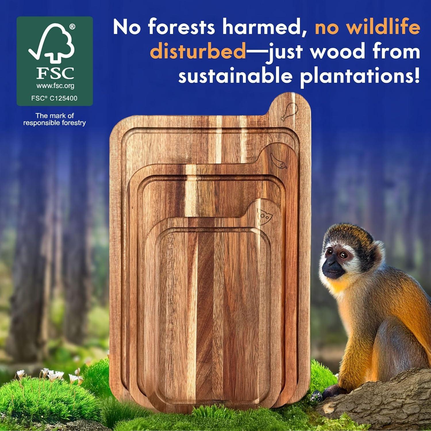 Juego de 3 Tablas de Cortar Ecológicas Ziruma - Madera de Acacia