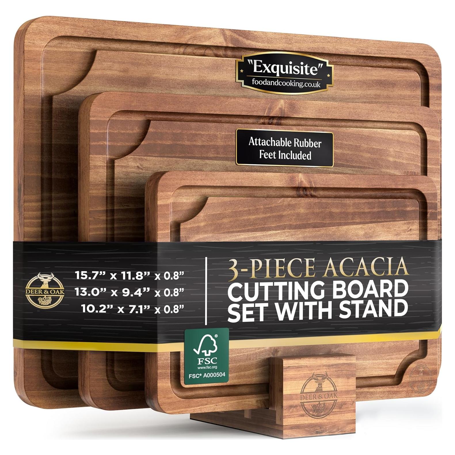 Juego de 3 Tablas de Cortar de Acacia Deer & Oak con Soporte