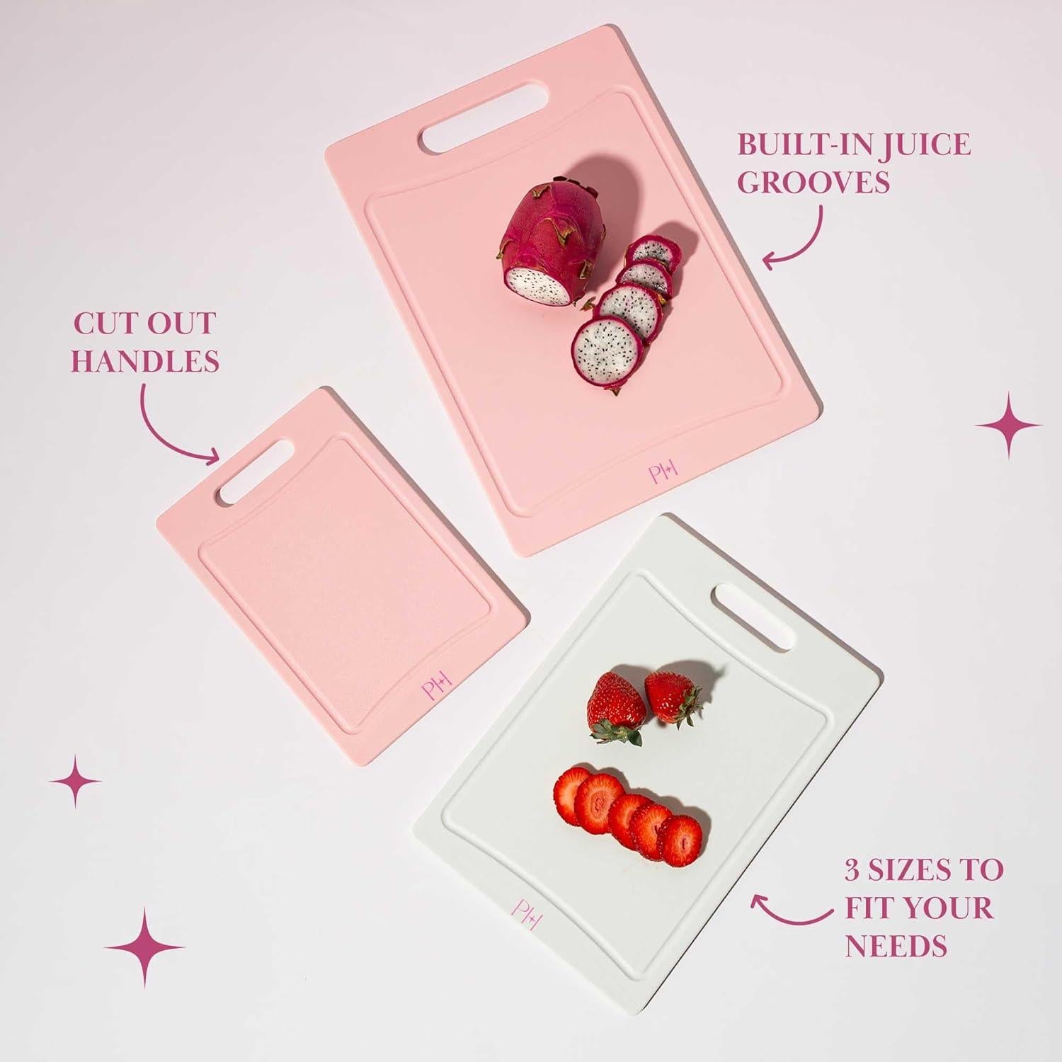 Juego de 3 Tablas de Cortar Paris Hilton, Plástico Sin BPA, Rosa y Crema