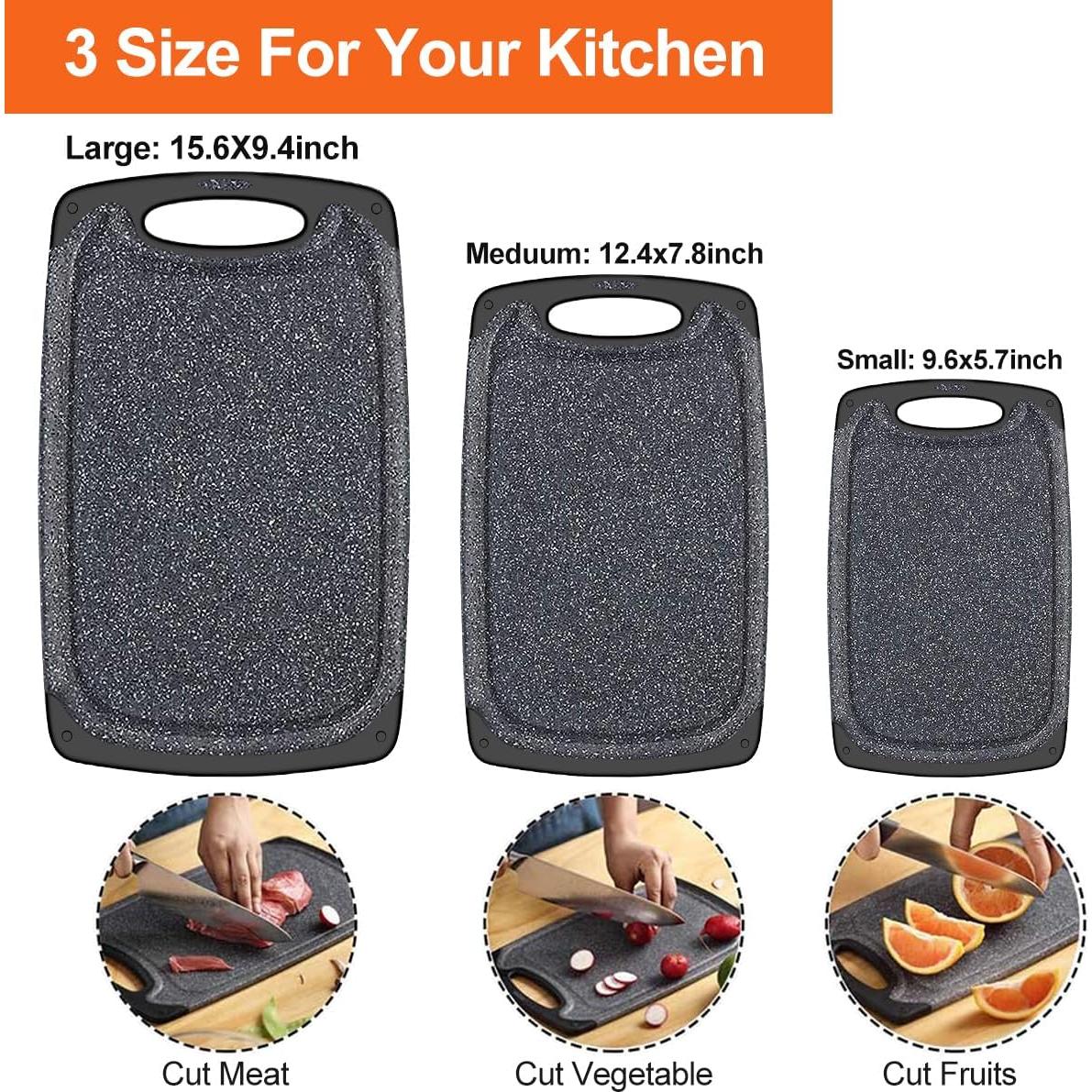 KIMIUP Kitchen Cutting Board (Set of 3),Professional Chopping Boards Sets,Dishwasher Safe Cutting Boards With Juice Grooves & Carrying Handle & No BPA