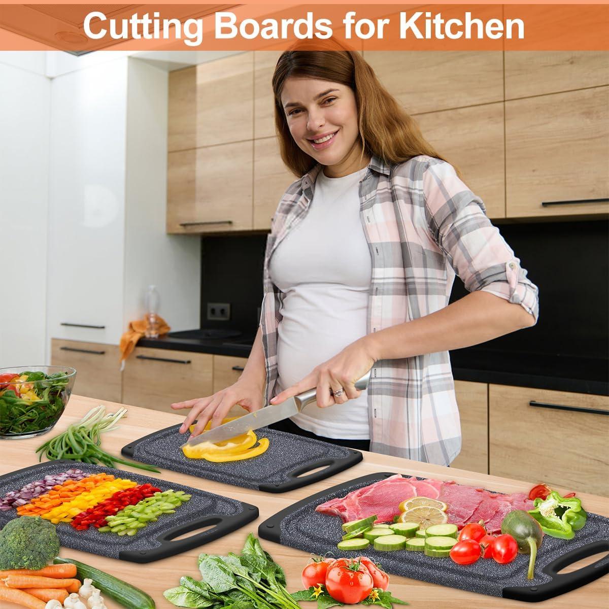 KIMIUP Kitchen Cutting Board (Set of 3),Professional Chopping Boards Sets,Dishwasher Safe Cutting Boards With Juice Grooves & Carrying Handle & No BPA