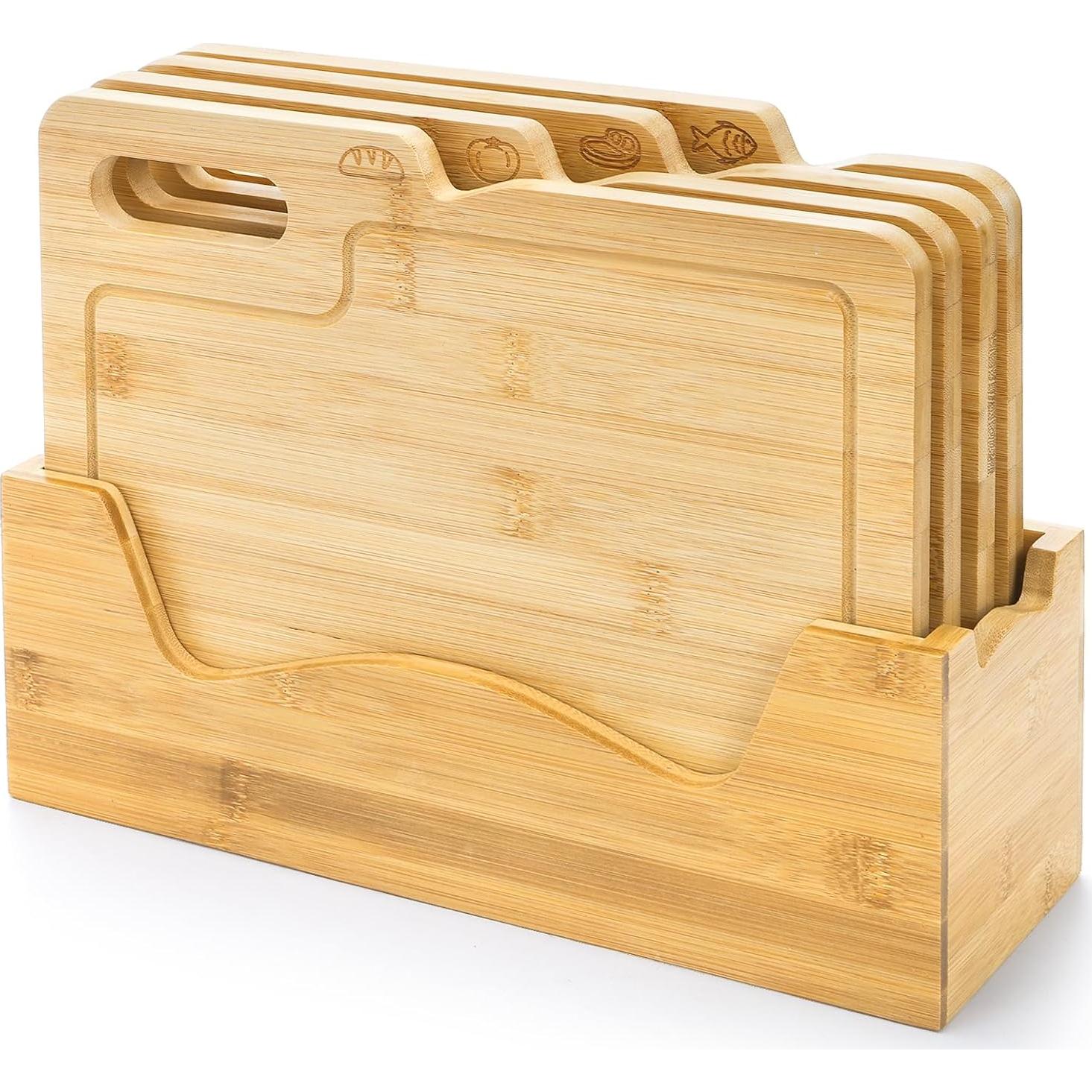 Juego de 4 Tablas de Cortar de Bambú ZENFUN con Soporte