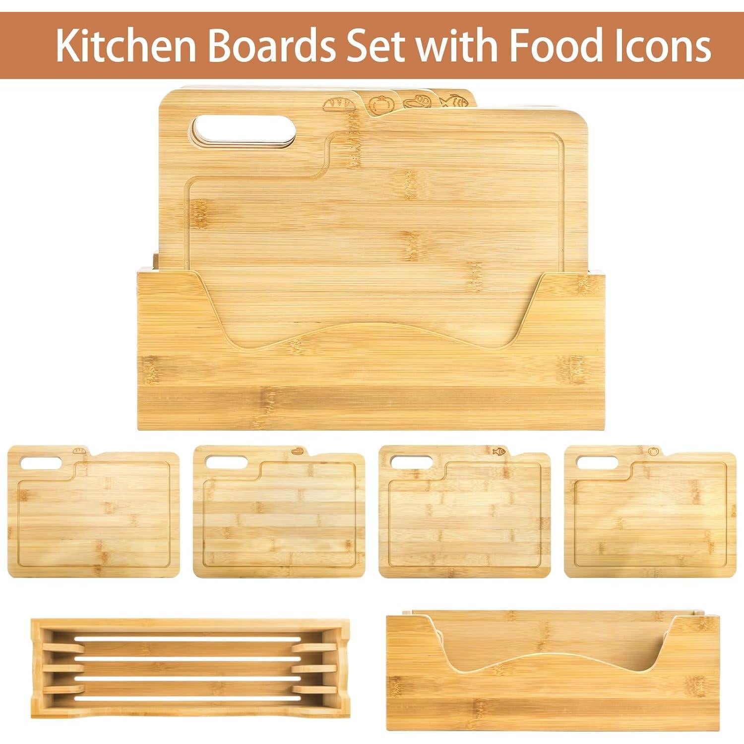 Juego de 4 Tablas de Cortar de Bambú ZENFUN con Soporte