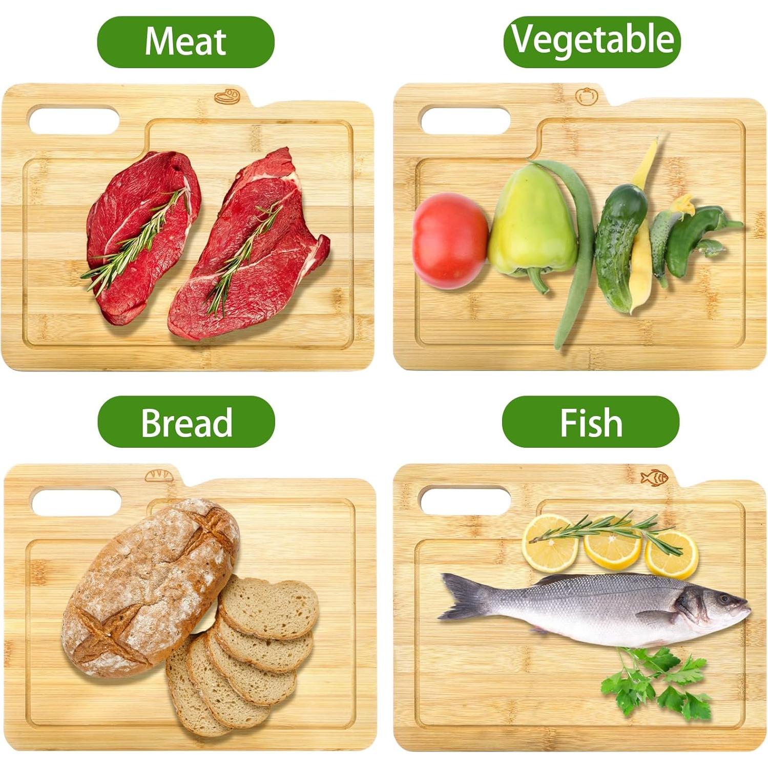 Juego de 4 Tablas de Cortar de Bambú ZENFUN con Soporte