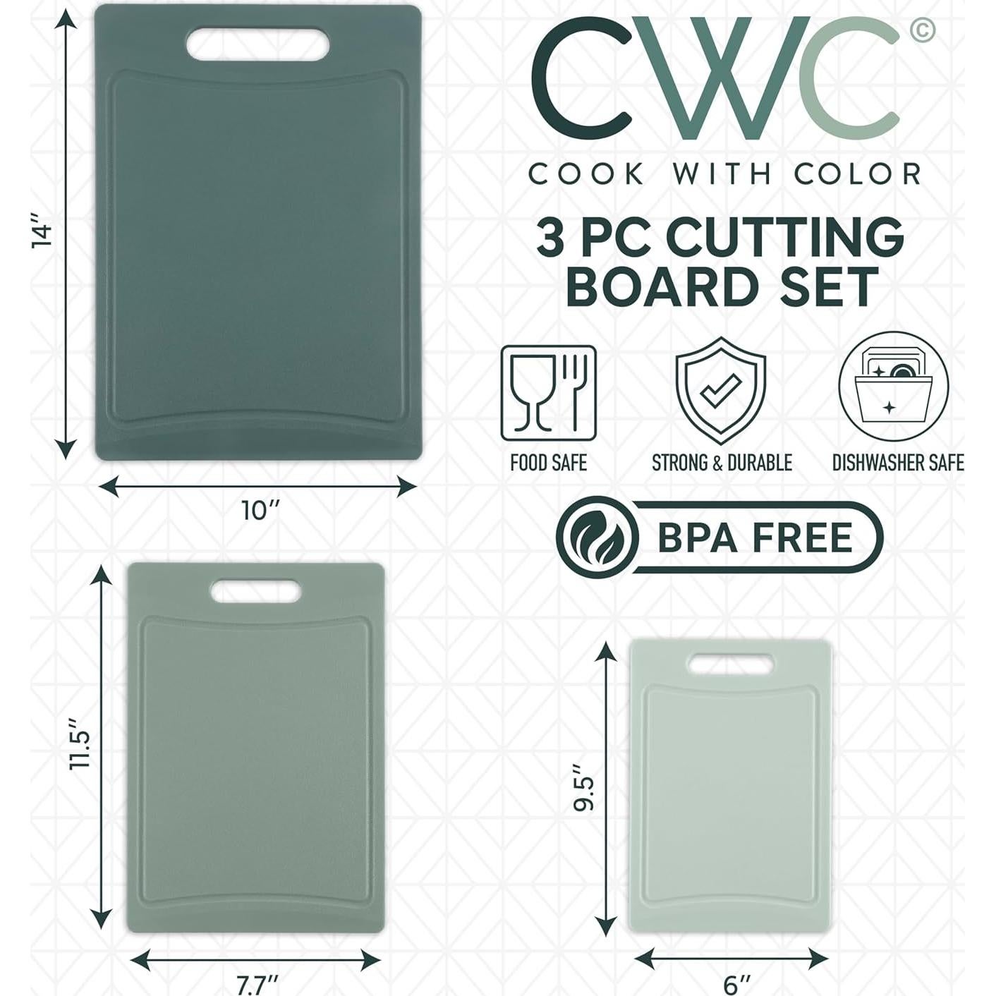 Juego de 3 Tablas de Cortar Antideslizantes COOK WITH COLOR Menta