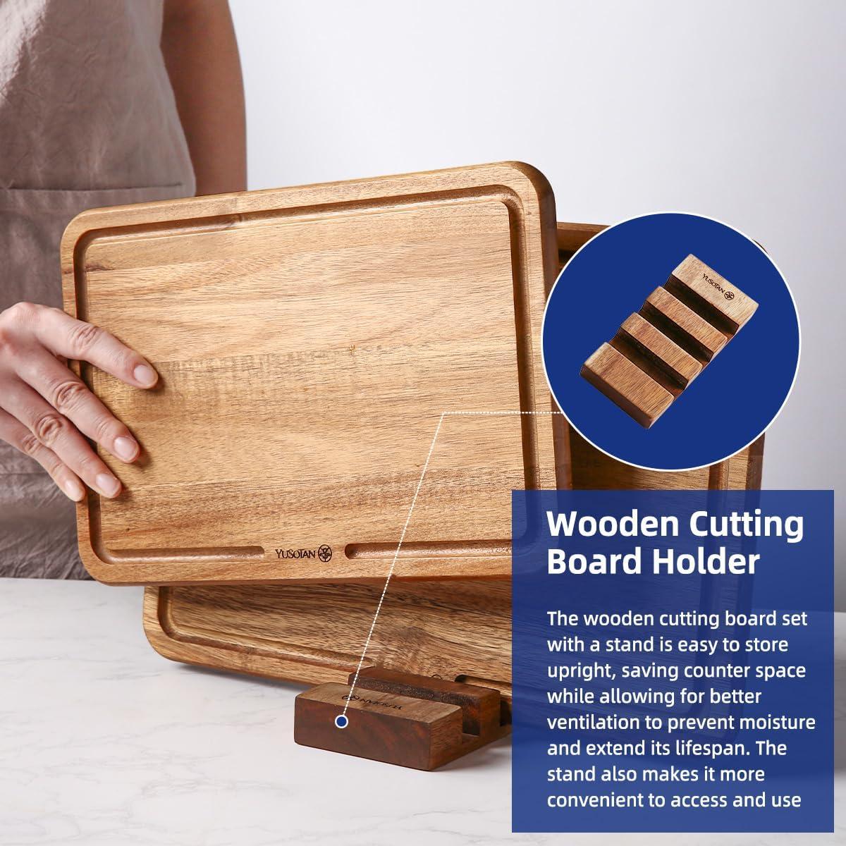 Juego de 3 tablas de cortar de madera YUSOTAN con canal para jugos