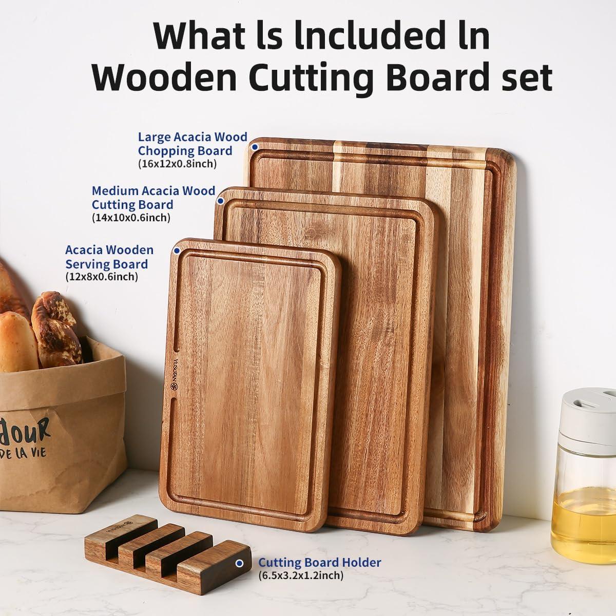 Juego de 3 tablas de cortar de madera YUSOTAN con canal para jugos