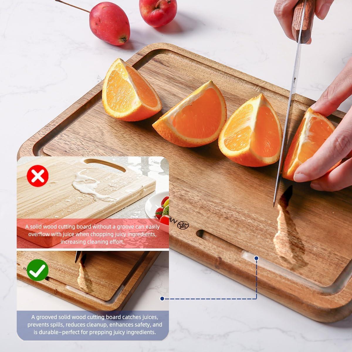 Juego de 3 tablas de cortar de madera YUSOTAN con canal para jugos