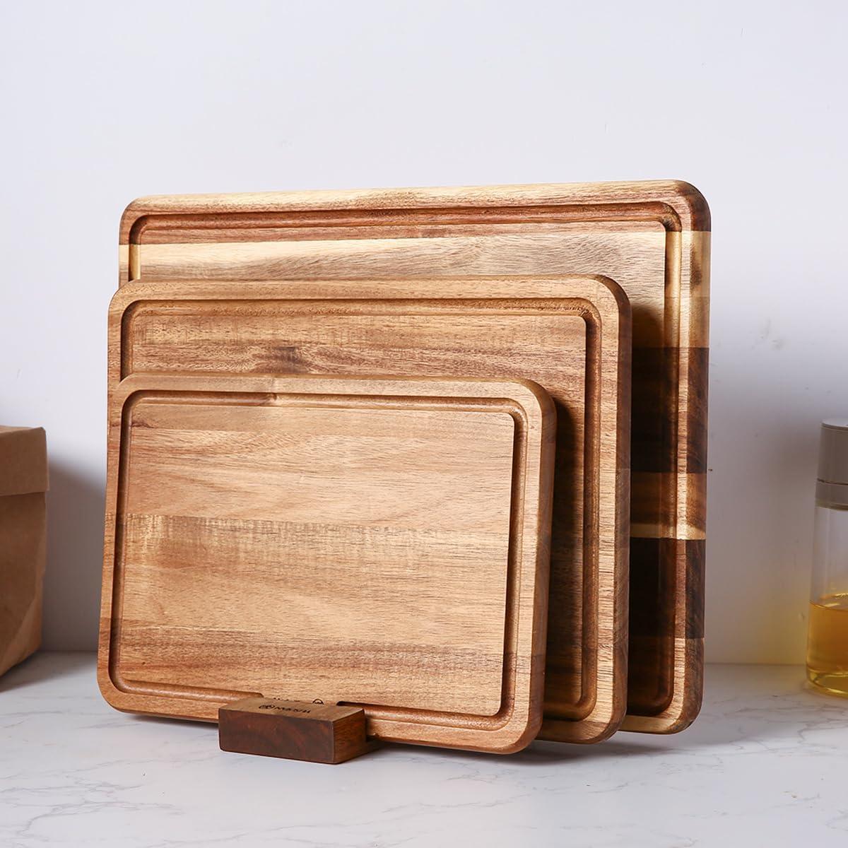 Juego de 3 tablas de cortar de madera YUSOTAN con canal para jugos