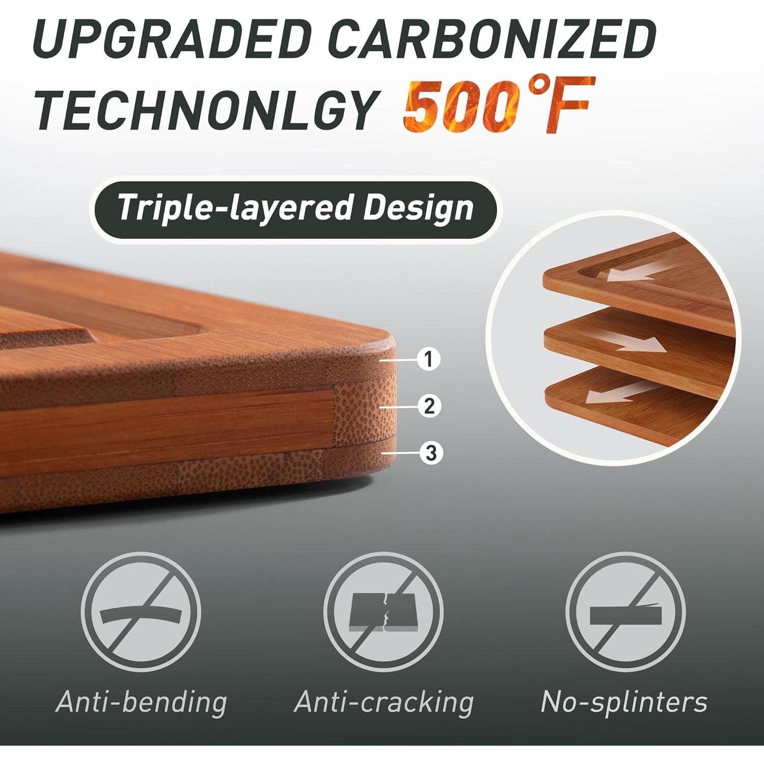 Juego de 3 Tablas de Cortar de Bambú Socisen Antideslizante
