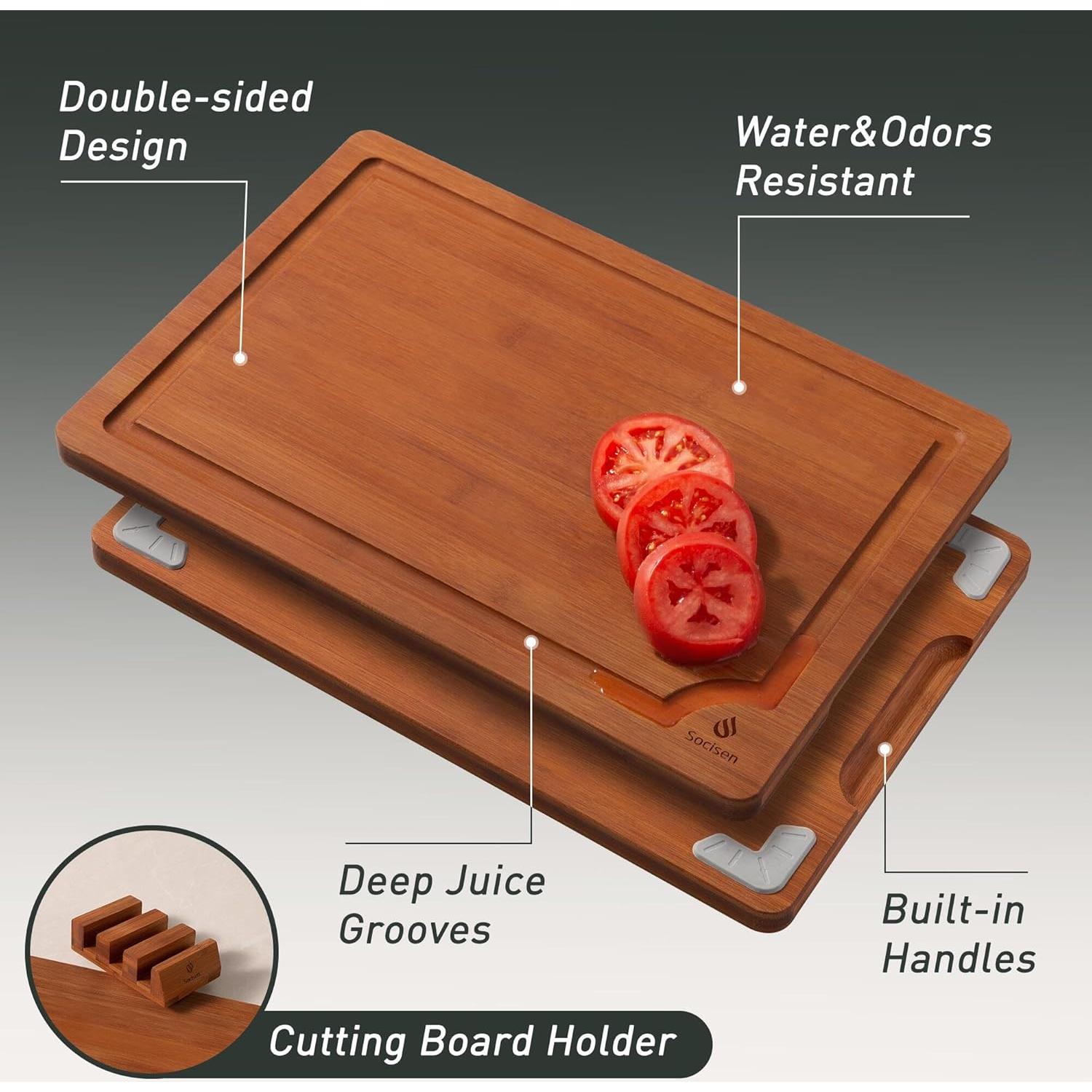 Juego de 3 Tablas de Cortar de Bambú Socisen Antideslizante