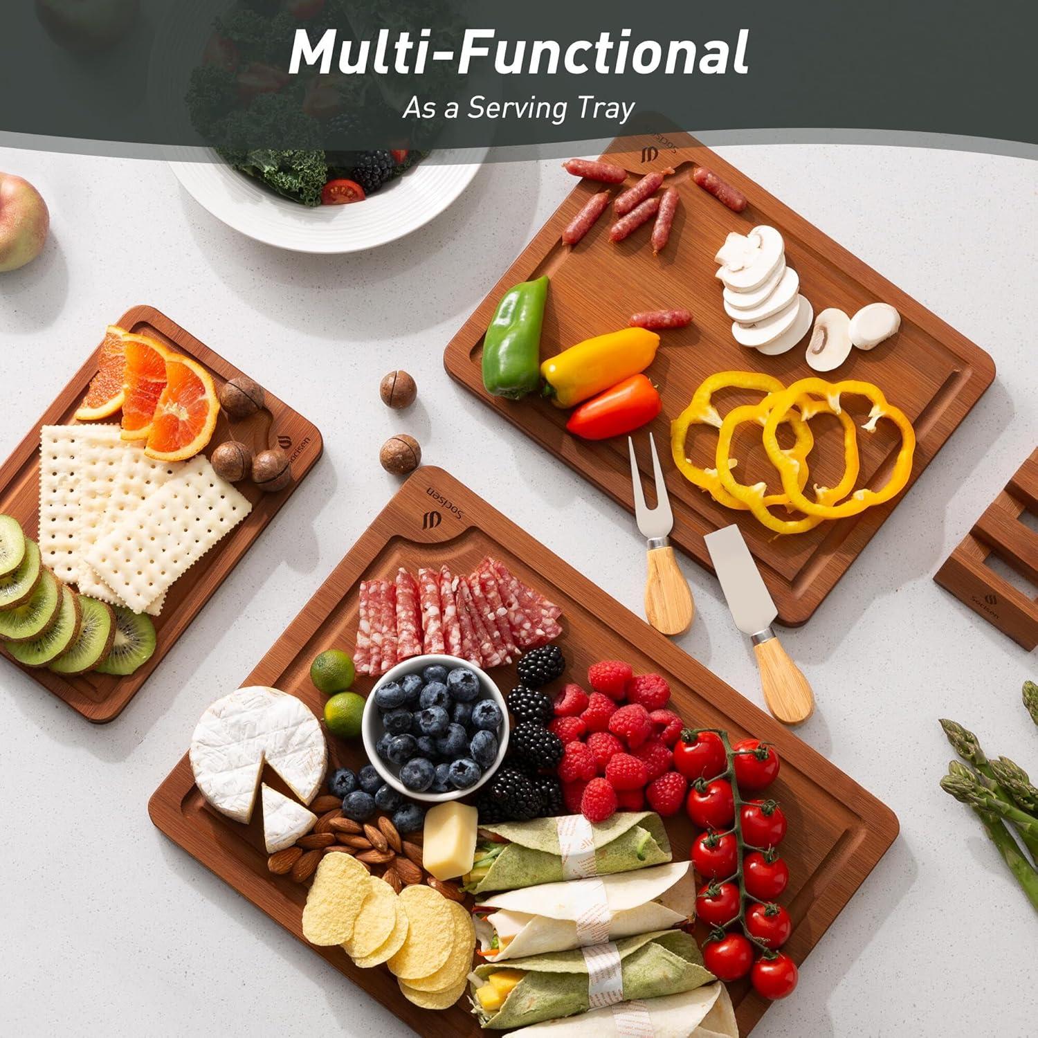 Juego de 3 Tablas de Cortar de Bambú Socisen Antideslizante