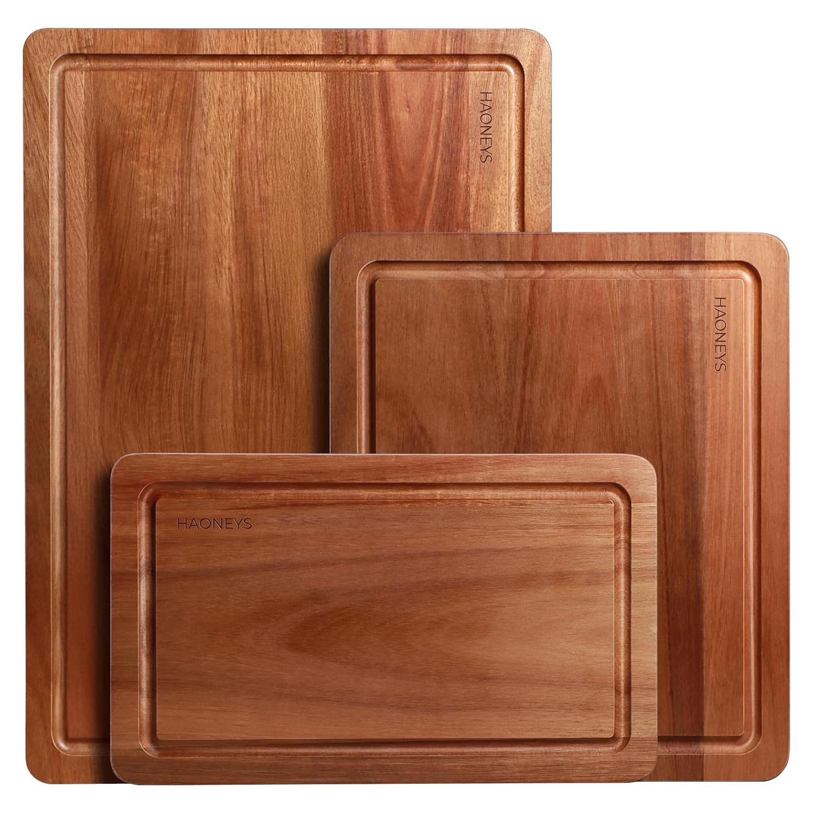 Juego de 3 Tablas de Cortar de Madera Acacia HAONEYS 43x30 cm
