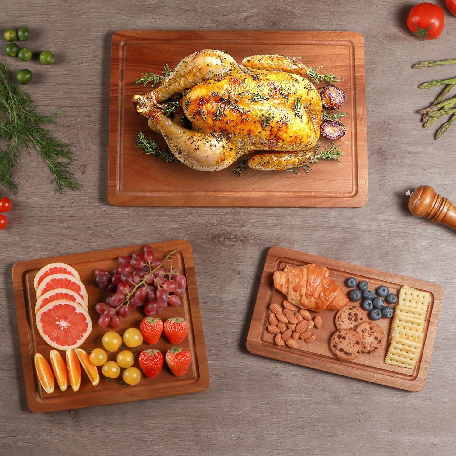 Juego de 3 Tablas de Cortar de Madera Acacia HAONEYS 43x30 cm