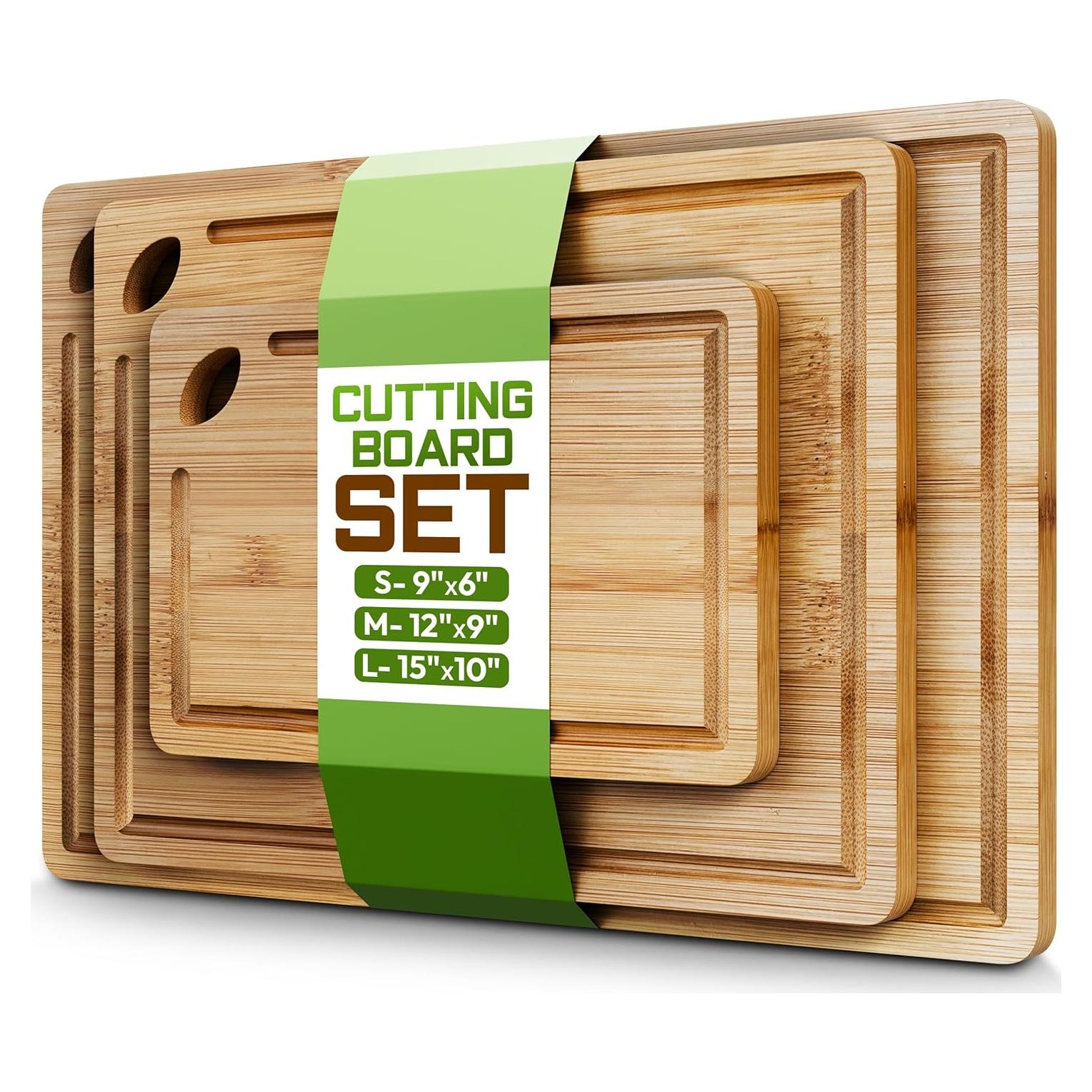 Juego de 3 Tablas de Cortar de Bambú HOMVIA - Ecológicas y Reforzadas