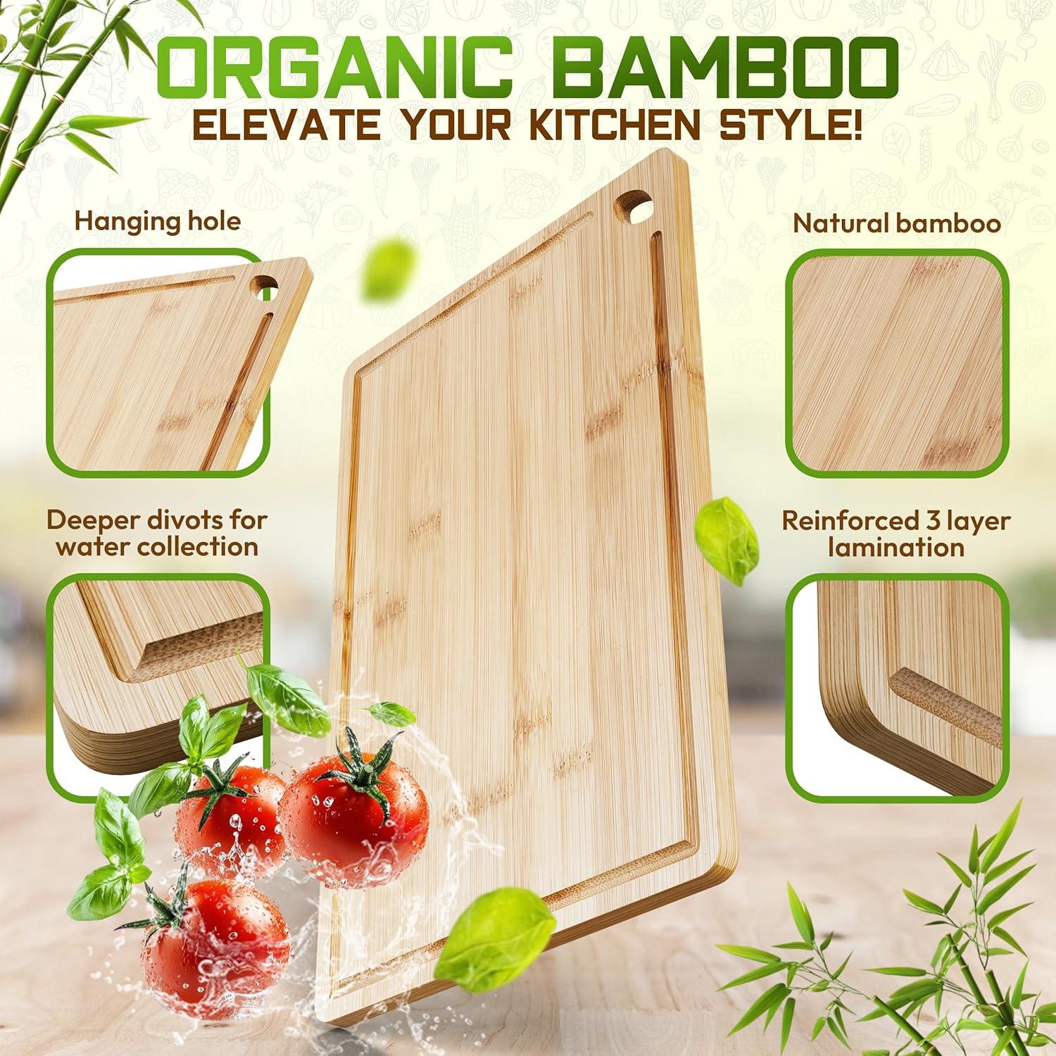 Juego de 3 Tablas de Cortar de Bambú HOMVIA - Ecológicas y Reforzadas