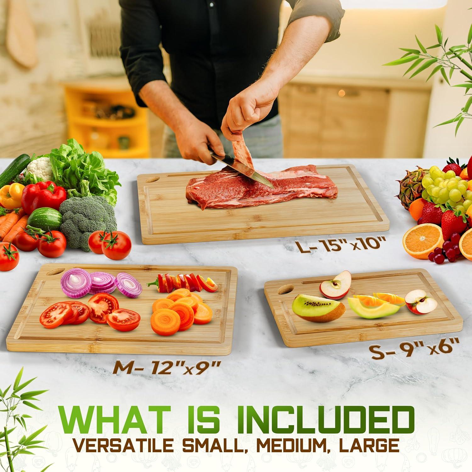 Juego de 3 Tablas de Cortar de Bambú HOMVIA - Ecológicas y Reforzadas