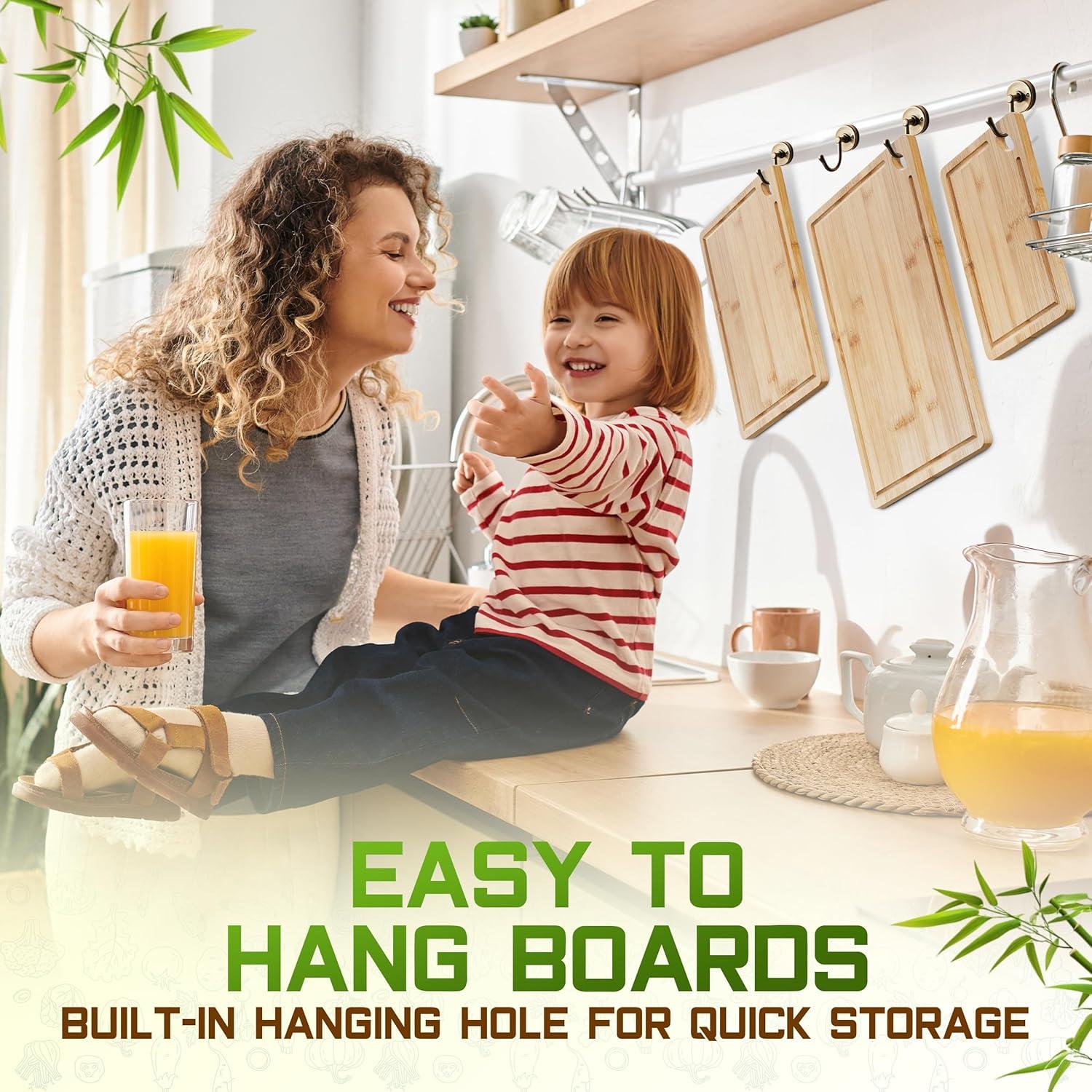 Juego de 3 Tablas de Cortar de Bambú HOMVIA - Ecológicas y Reforzadas