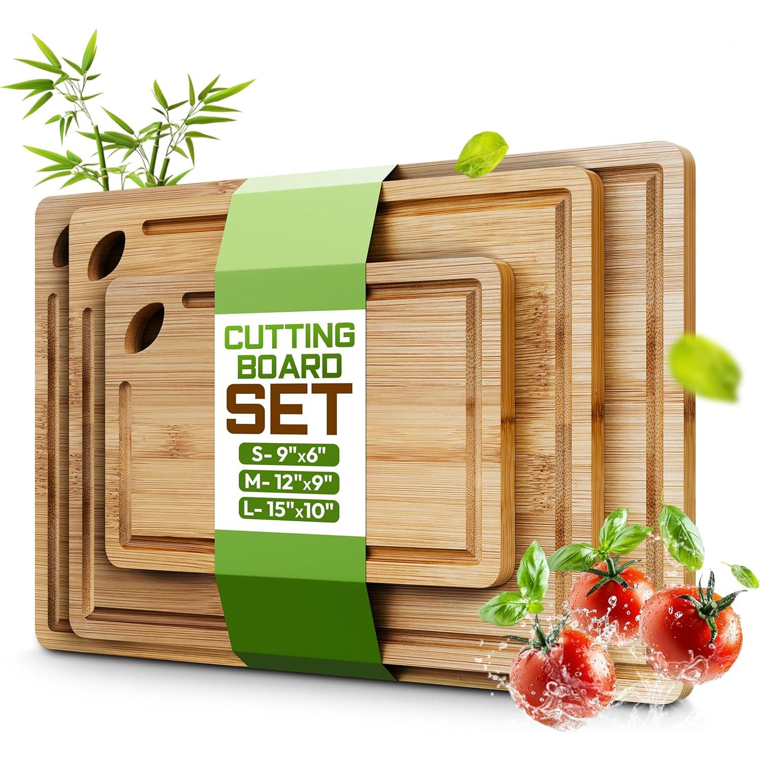 Juego de 3 Tablas de Cortar de Bambú HOMVIA - Ecológicas y Reforzadas