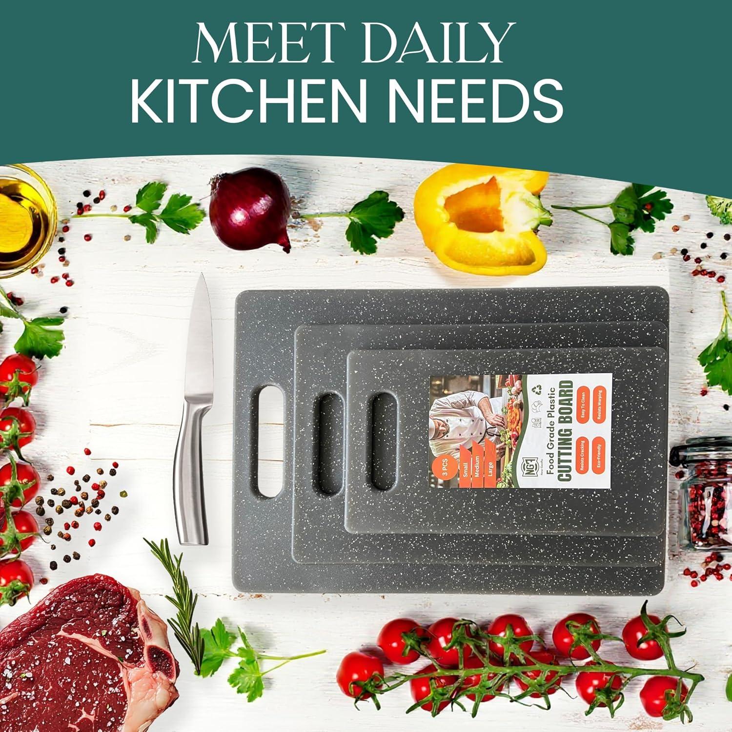 Juego de 3 Tablas de Cortar New Genflo Antideslizantes Negras