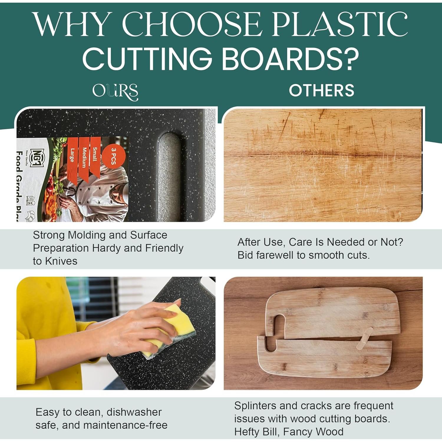 Juego de 3 Tablas de Cortar New Genflo Antideslizantes Negras