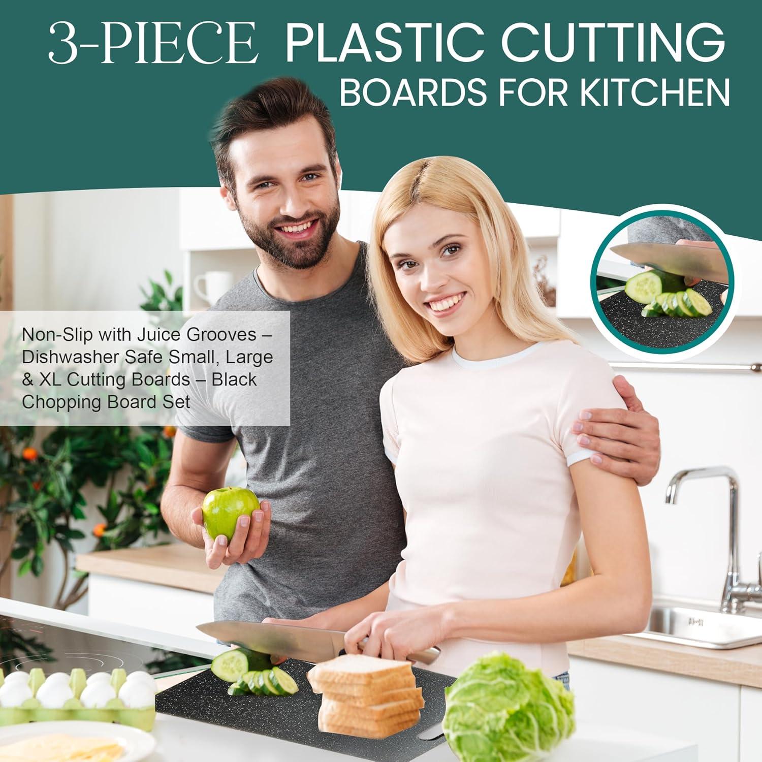 Juego de 3 Tablas de Cortar New Genflo Antideslizantes Negras